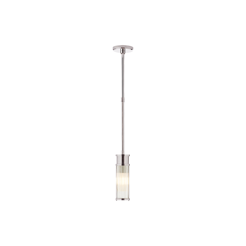 Allen 8.3 cm slender glass-rod pendant in Polished Nickel, with a silver-tone neck, stem and round canopy
