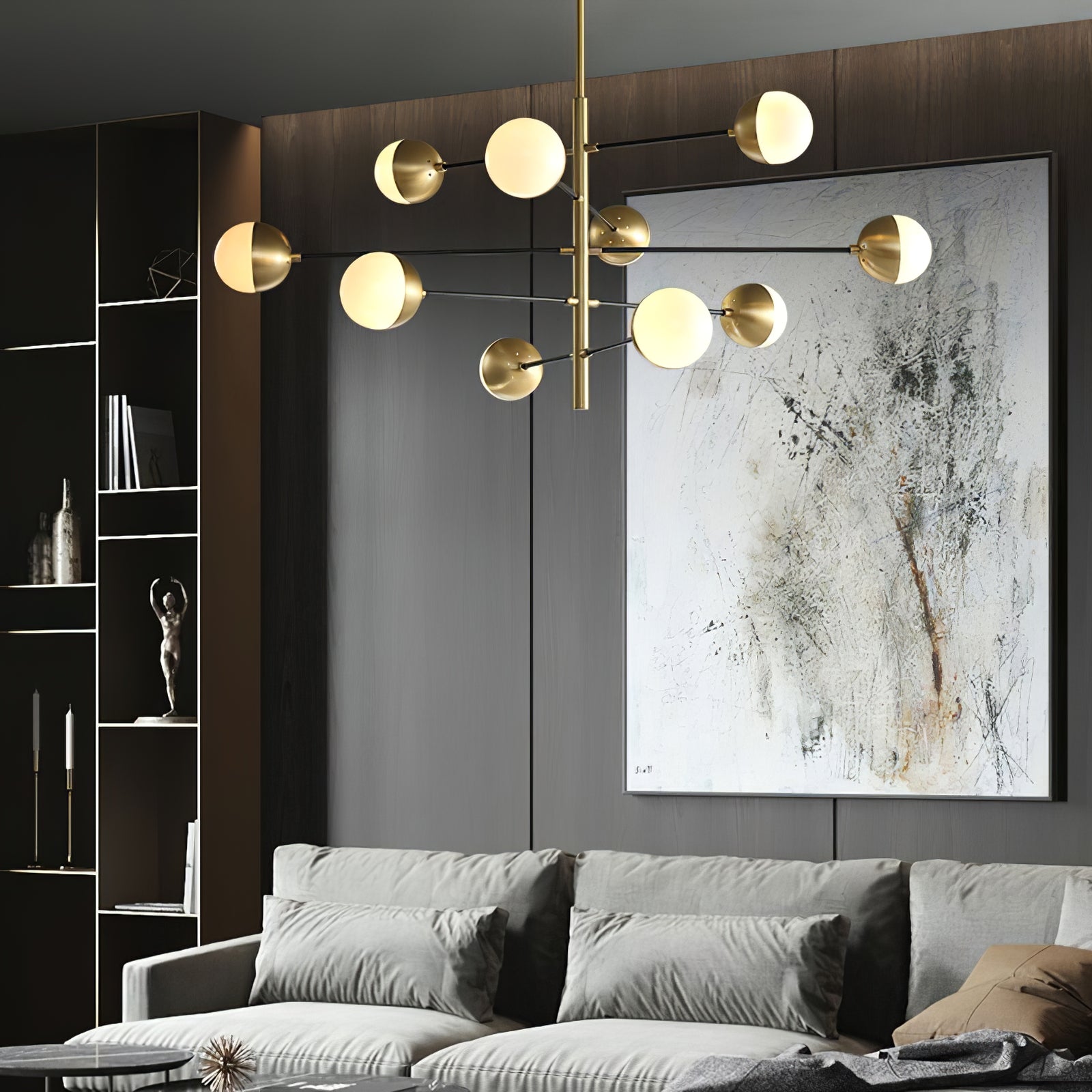 10-Globe Modern Brass Chandelier - Cueteks