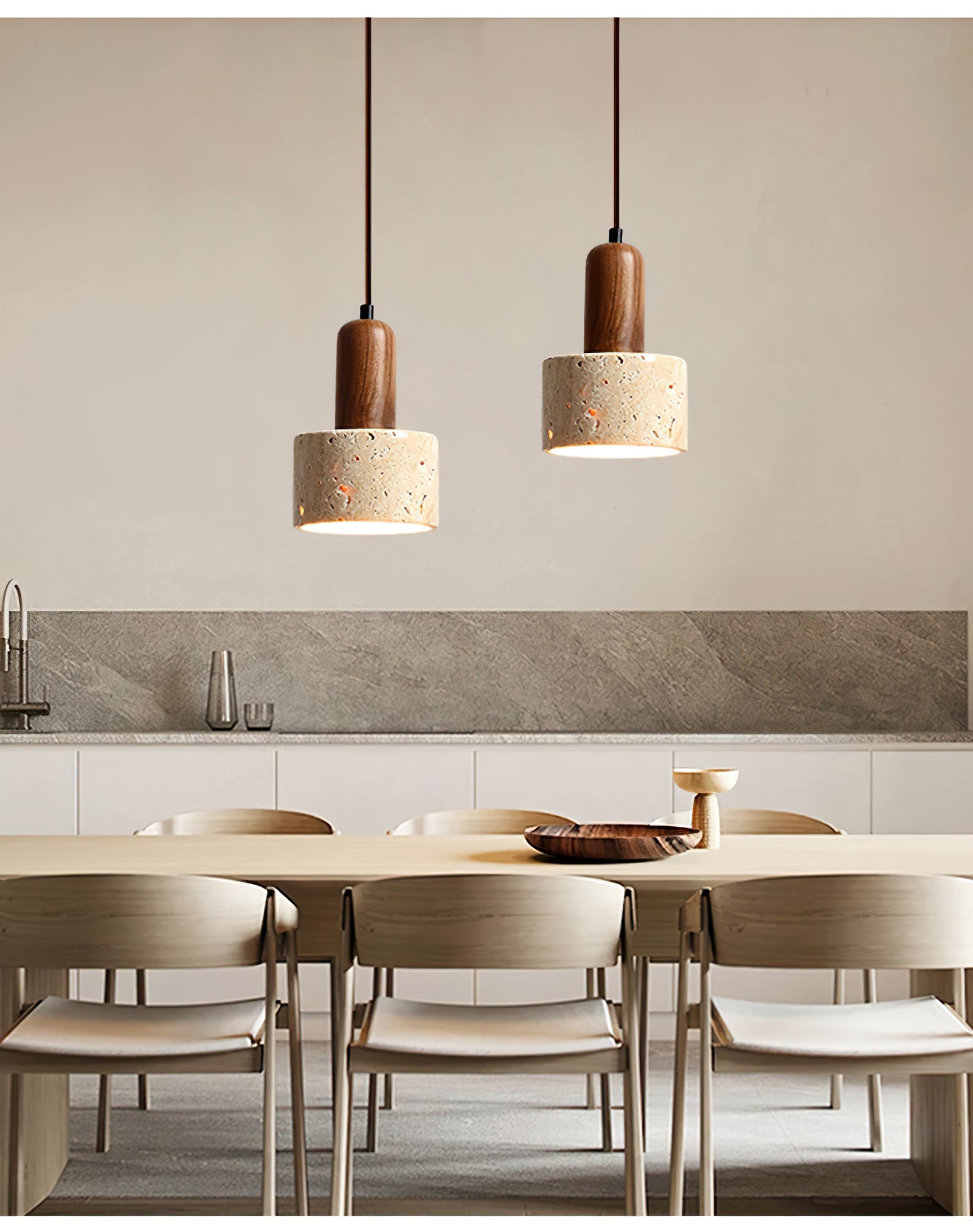 Natural Travertine Cylinder Pendant Light - Cueteks