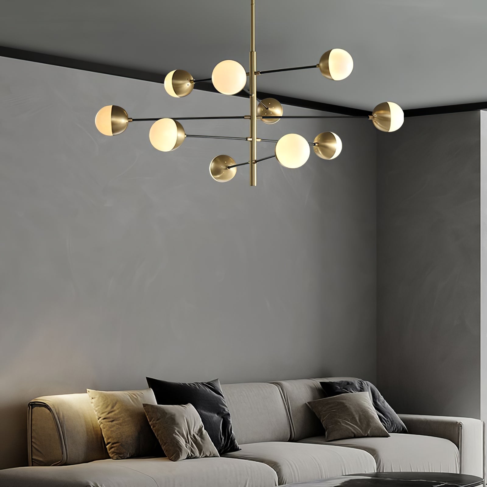 10-Globe Modern Brass Chandelier - Cueteks