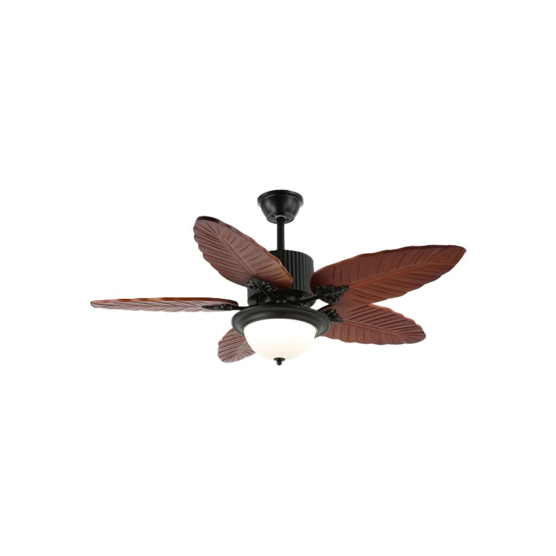 Banana Leaf fan with a single bowl-shaped light cover