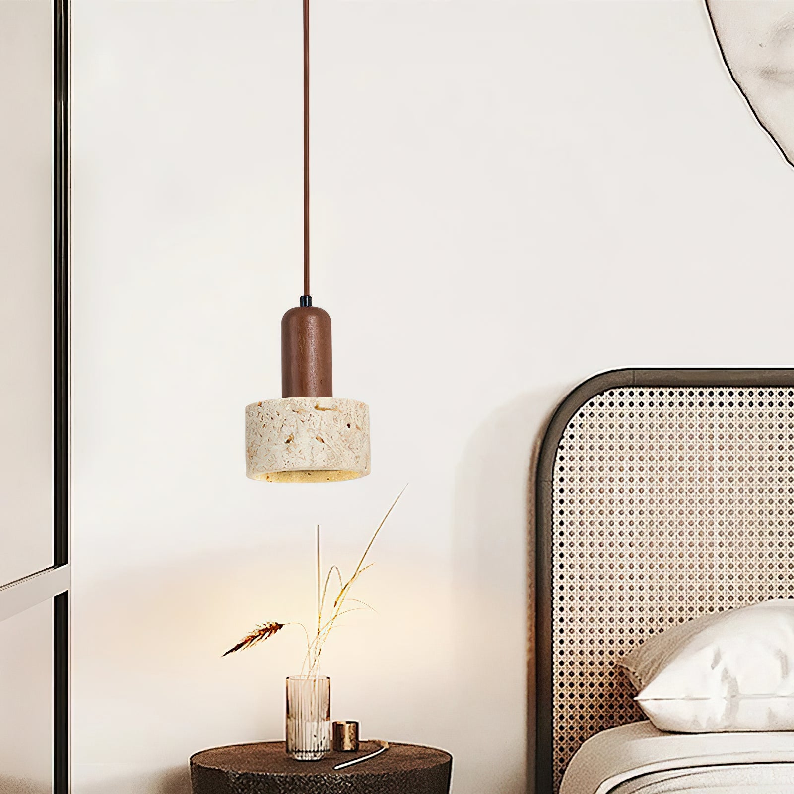 Natural Travertine Cylinder Pendant Light - Cueteks