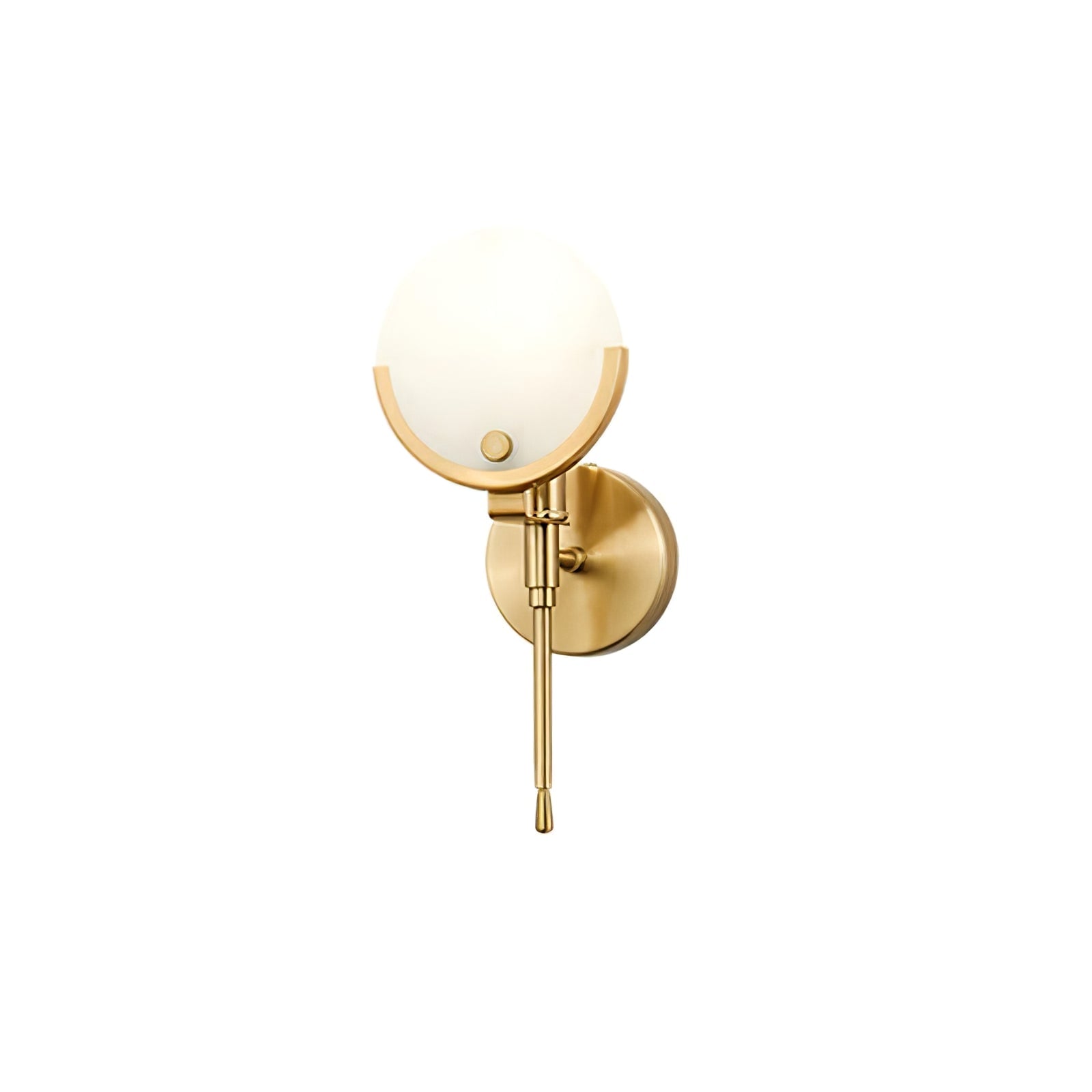 Universal Ava short-stem wall light with a white globe and round wall plate