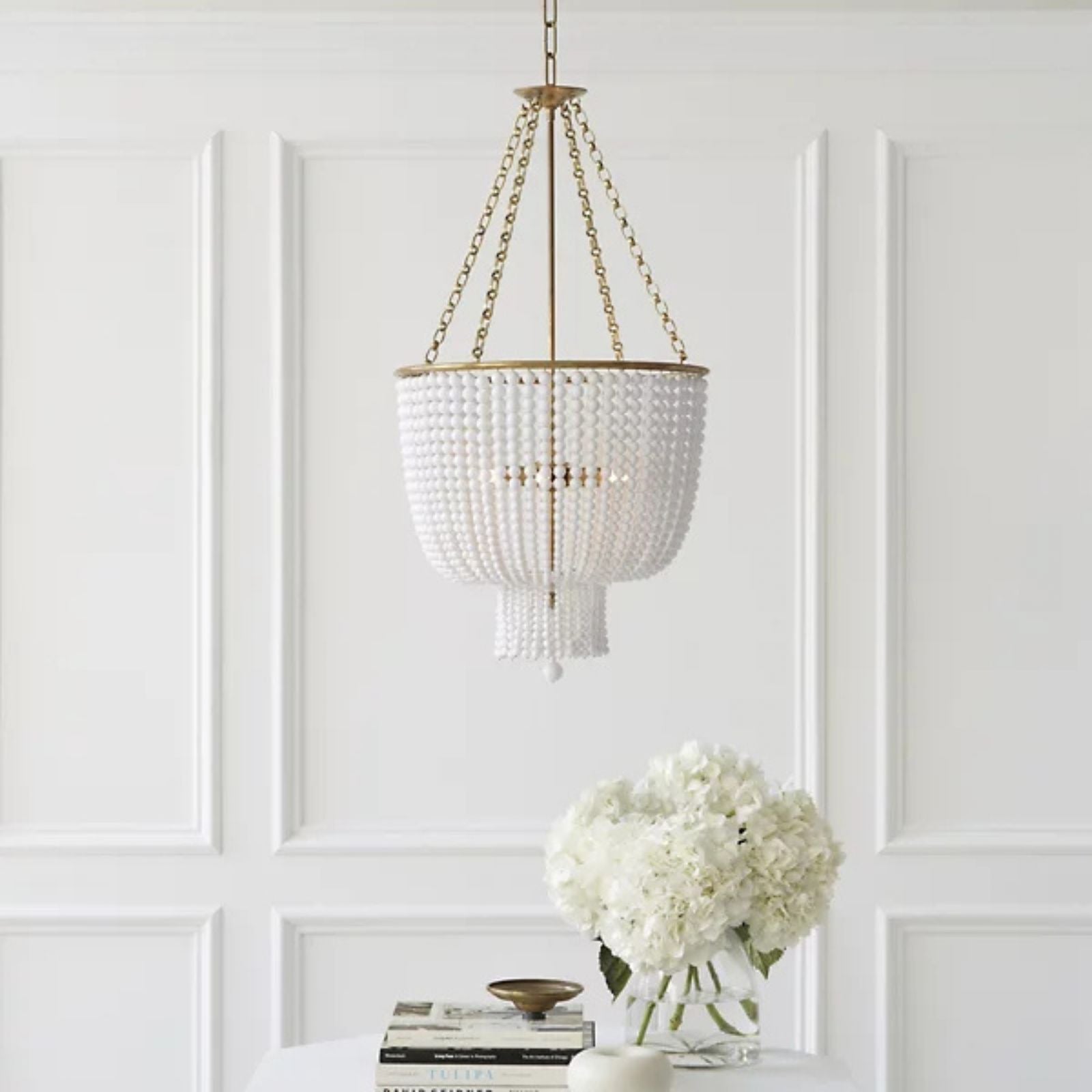White Beaded Jacqueline Chandelier - Cueteks