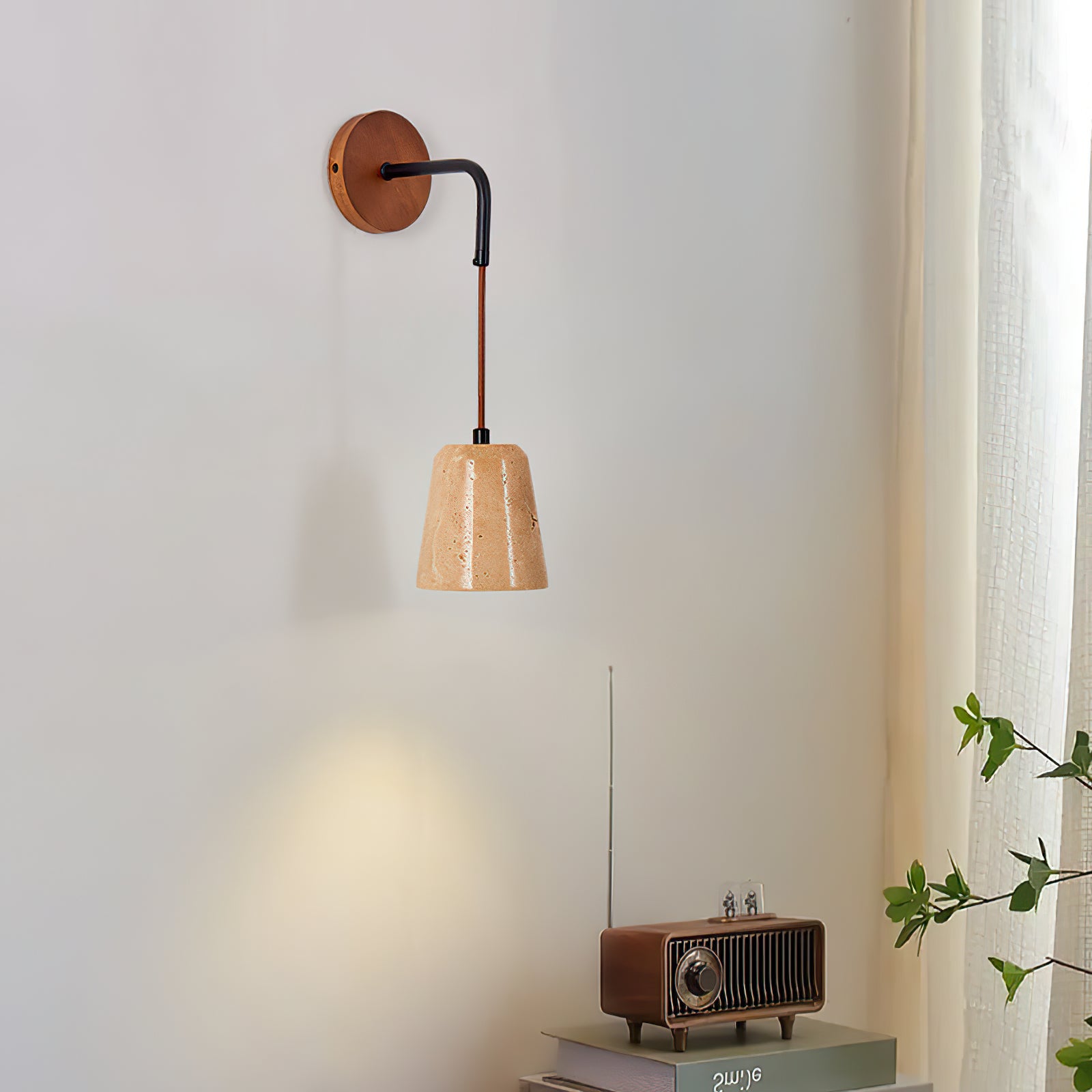 Yellow Travertine Disc Base Wall Lamp - Cueteks