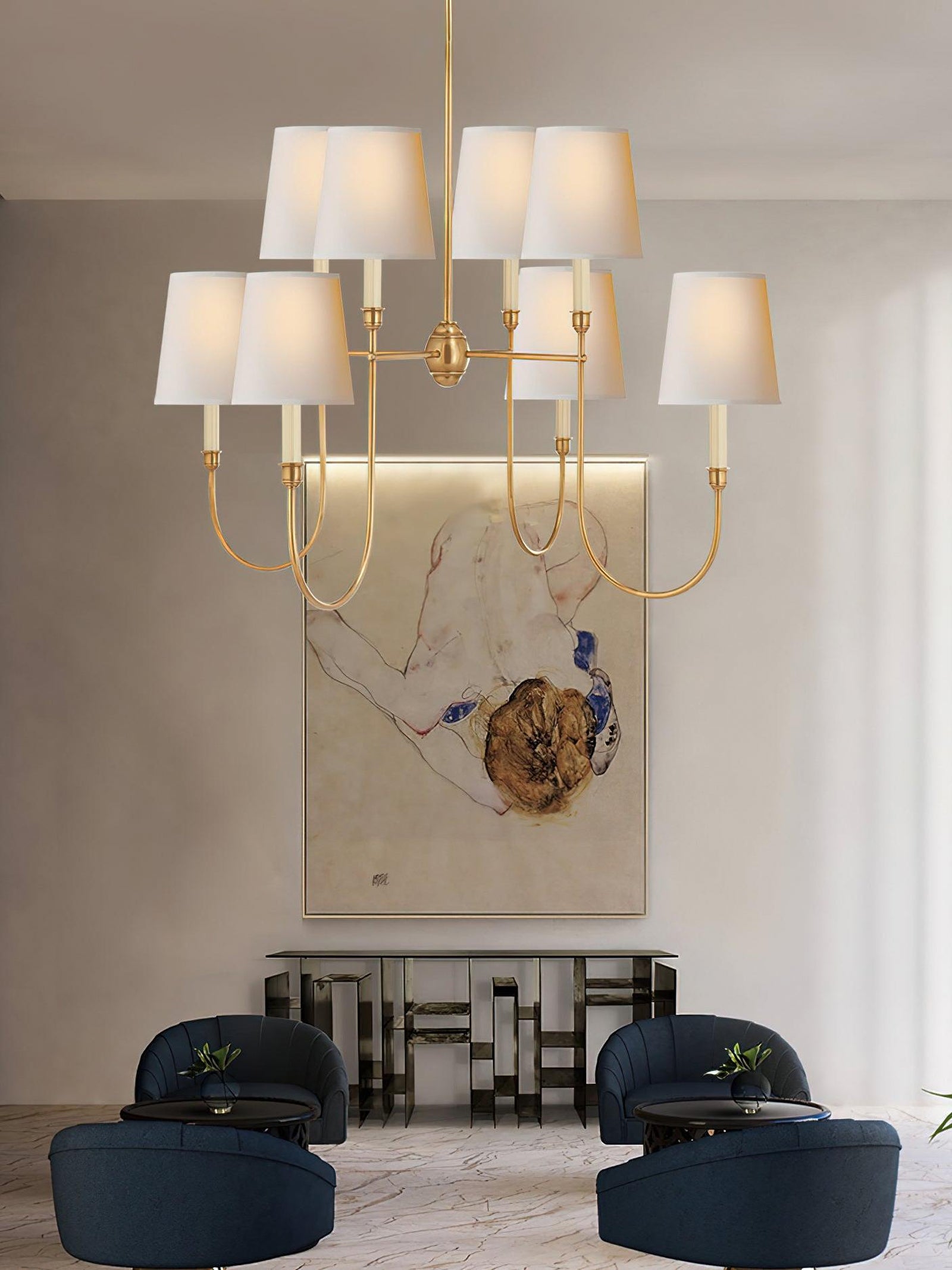 Vendome Gold Fabric Shade Chandelier - Cueteks