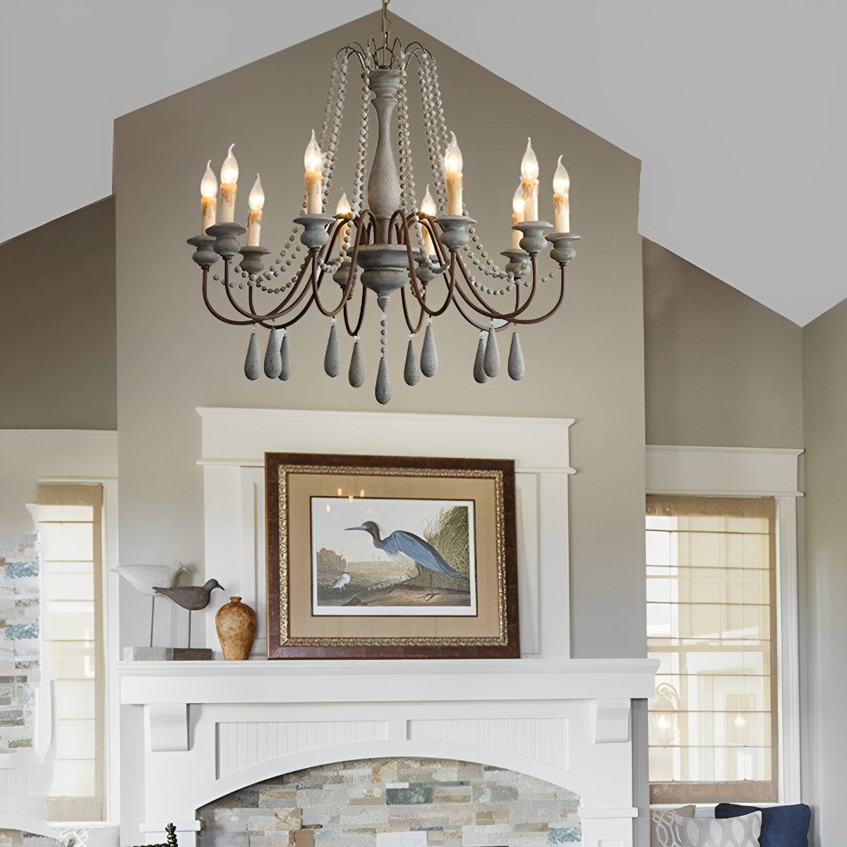 Rustic Beaded Candle Chandelier - Cueteks
