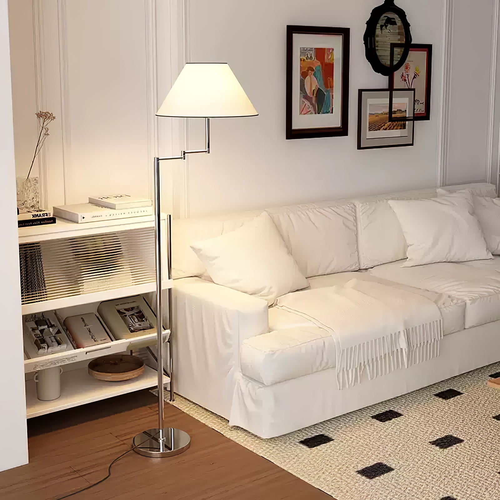 Contemporary Chrome Swing Arm Floor Lamp - Cueteks
