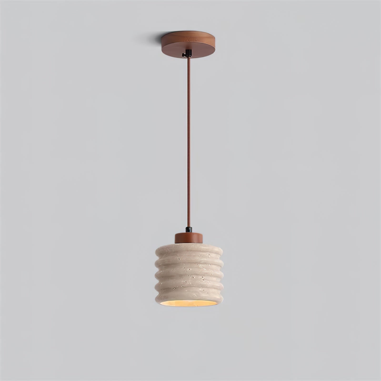 Rustic Travertine Cylinder Pendant with Wood Accent - Cueteks