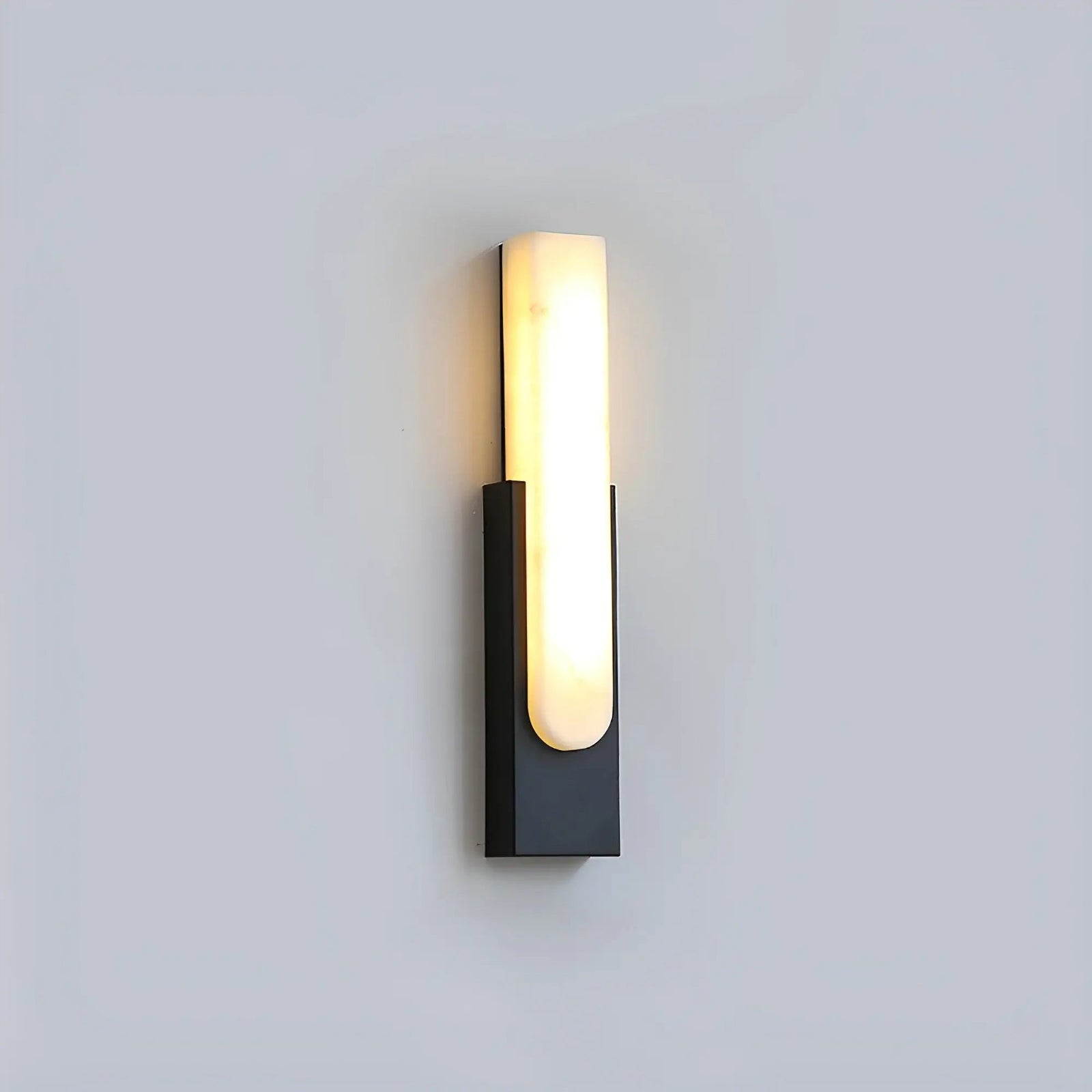 Black single wall sconce on pale background