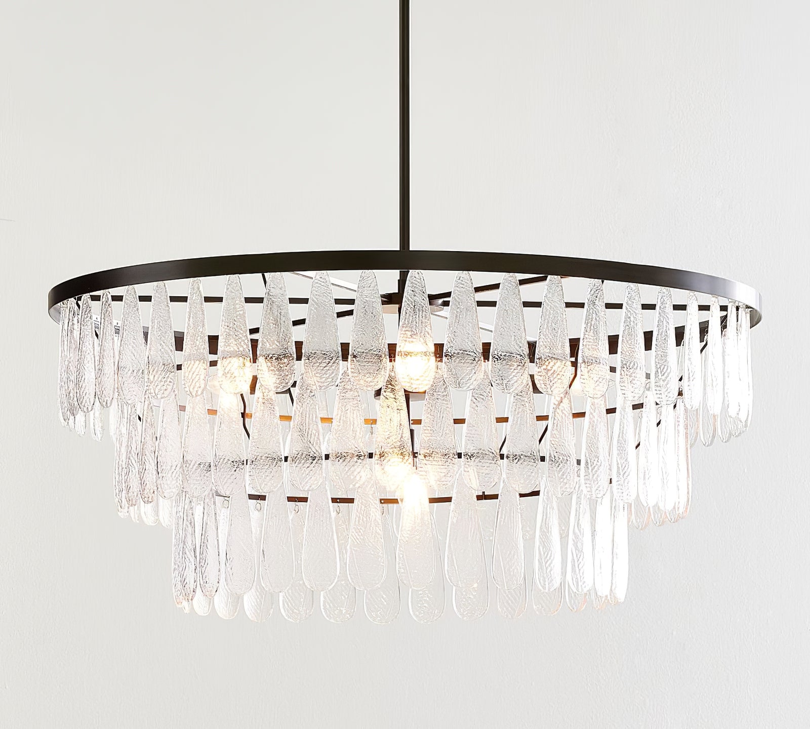 Gold Circular Textured Glass Chandelier - Cueteks