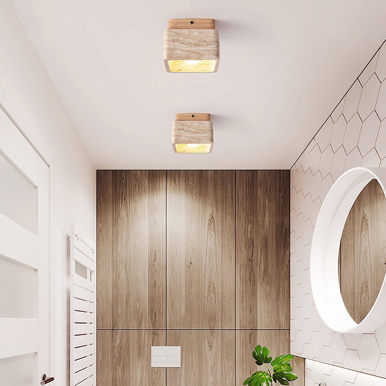 Square Travertine Flush Mount Ceiling Light - Cueteks
