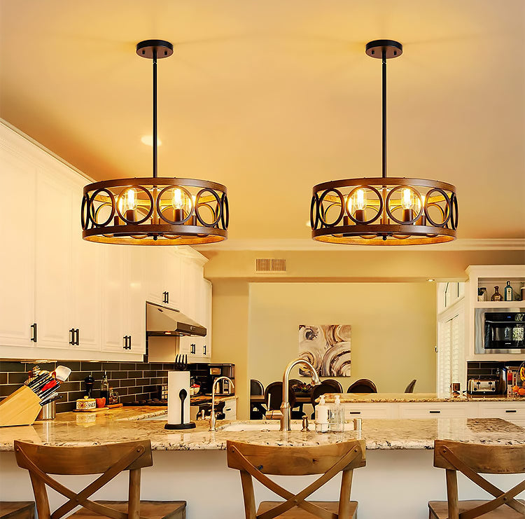 Franklin Bronze Vintage Wood Drum Chandelier - Cueteks