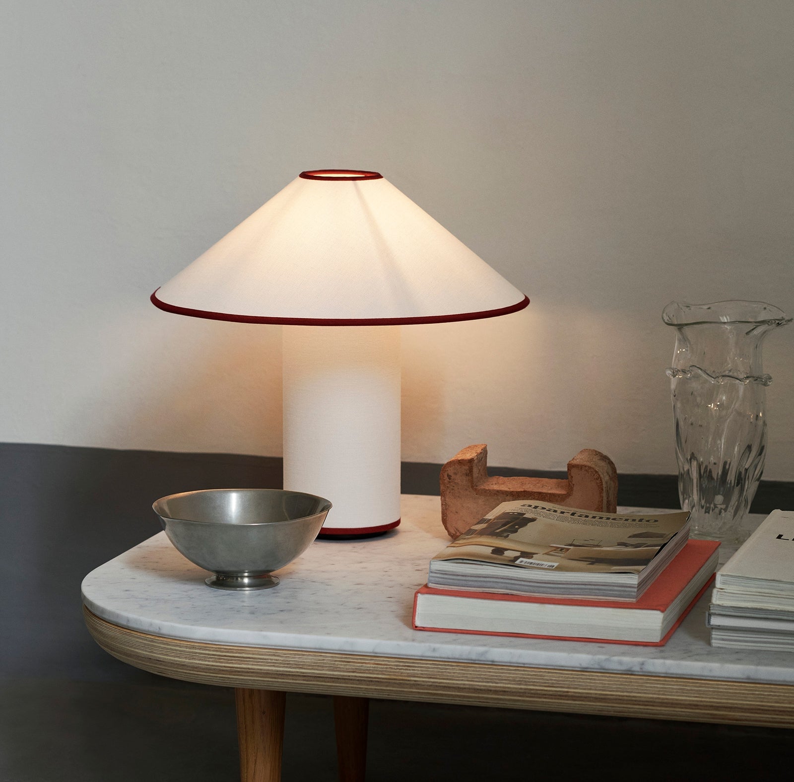 Red Trim Cone Shade Table Lamp - Cueteks