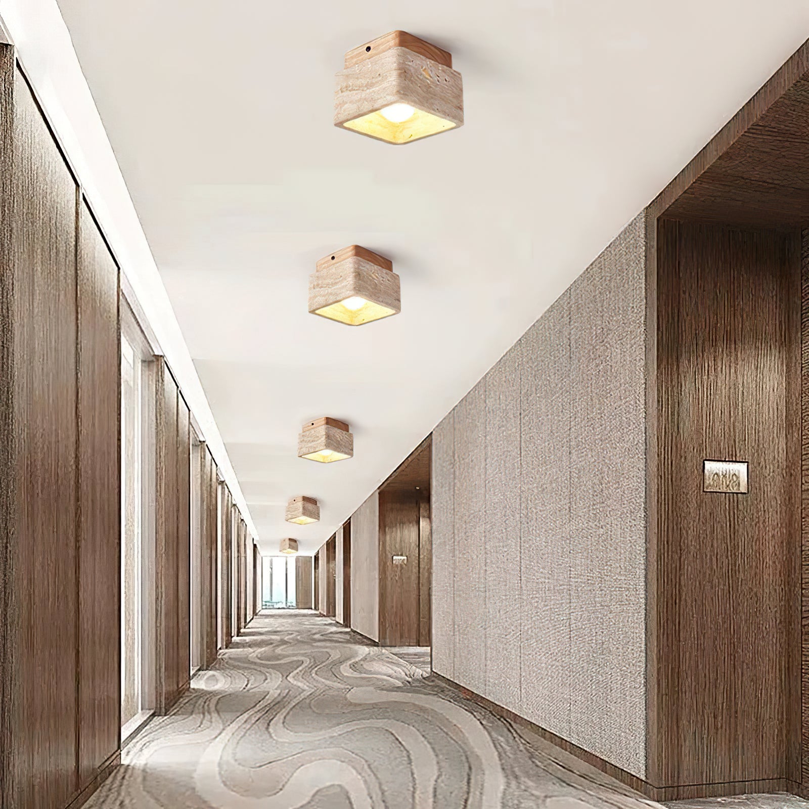Square Travertine Flush Mount Ceiling Light - Cueteks