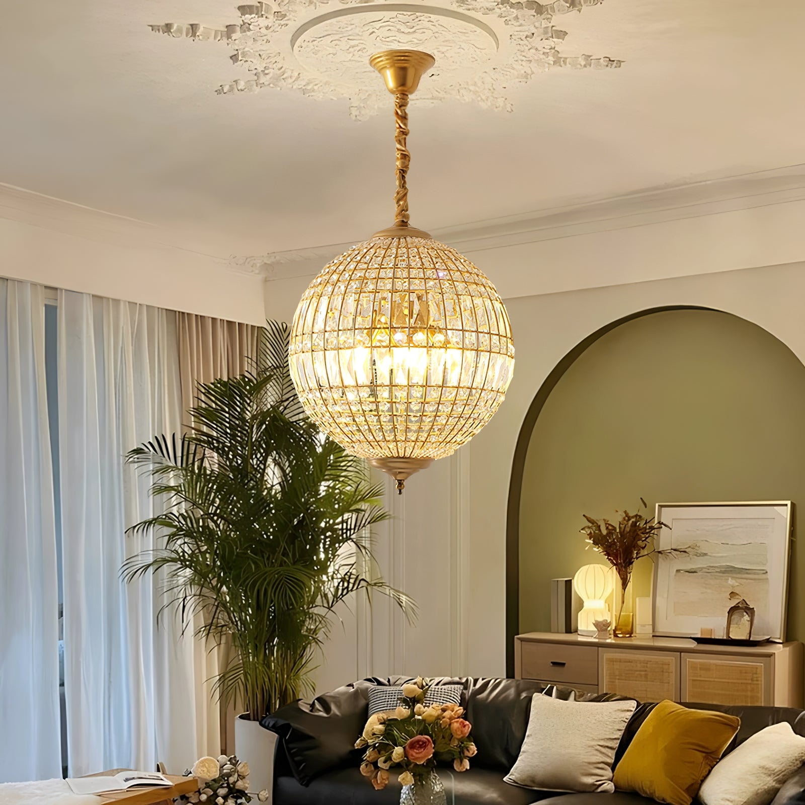 Vintage style crystal ball Pendant Light - Cueteks