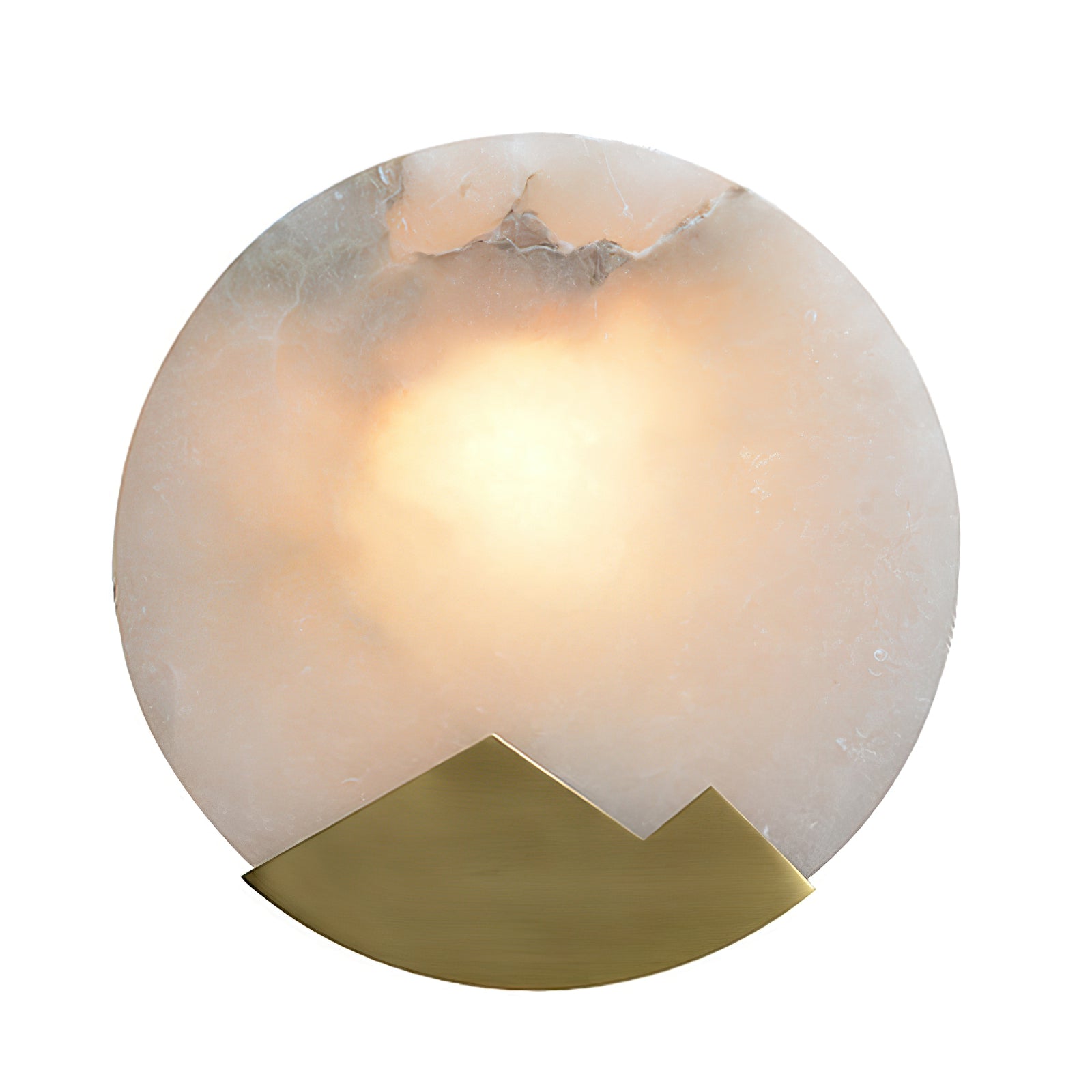 Brass and Alabaster Round Wall Light - Cueteks