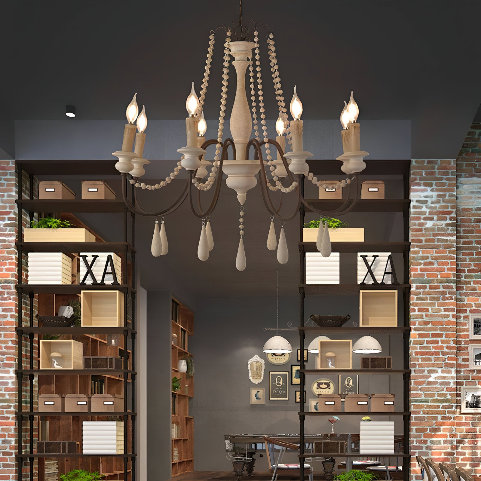 Rustic Beaded Candle Chandelier - Cueteks