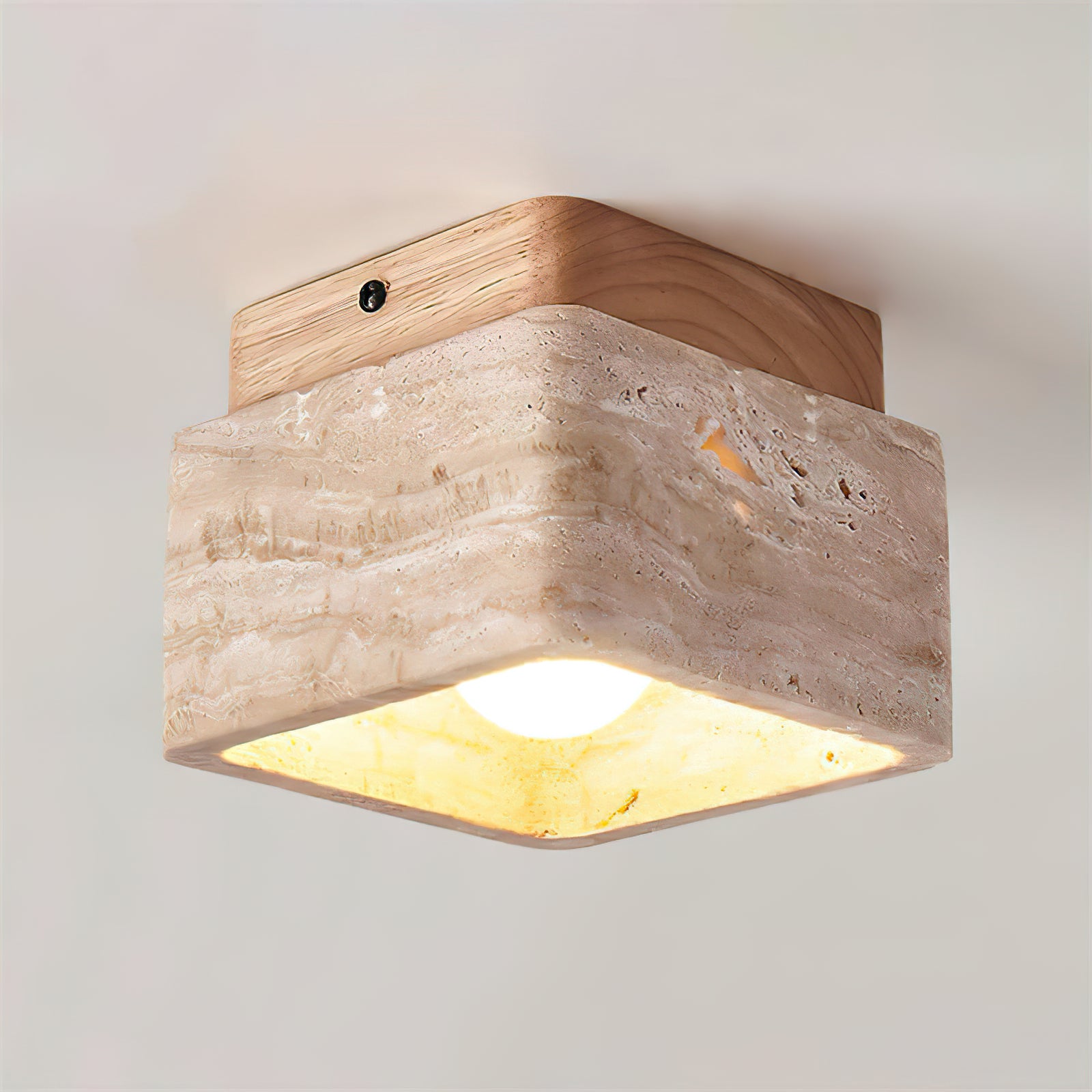 Square Travertine Flush Mount Ceiling Light - Cueteks
