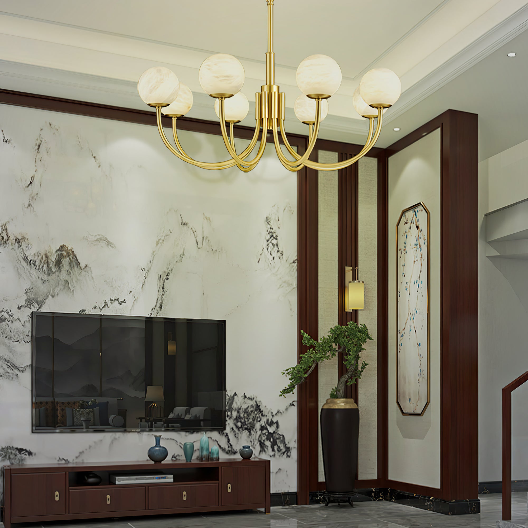 Aurelian Alabaster Globe Chandelier - Cueteks