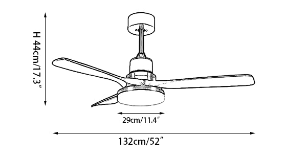 Deckenventilator aus massivem Holz mit drei Blättern