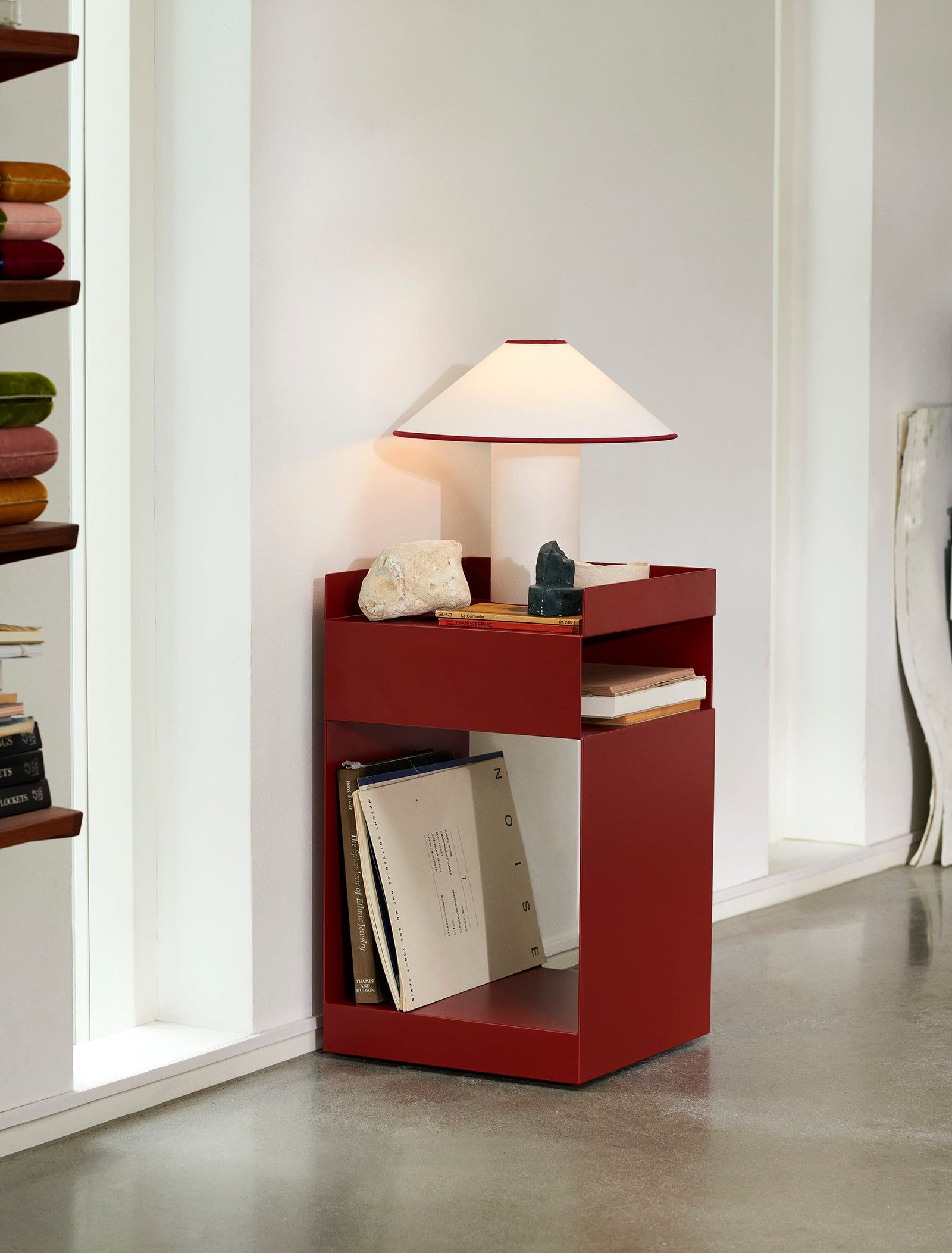 Red Trim Cone Shade Table Lamp - Cueteks