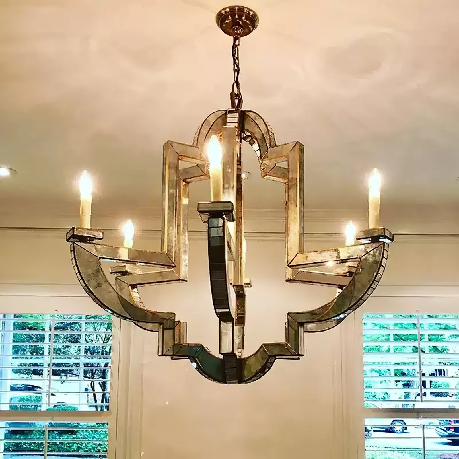 Art Deco Mirrored Candle Chandelier - Cueteks