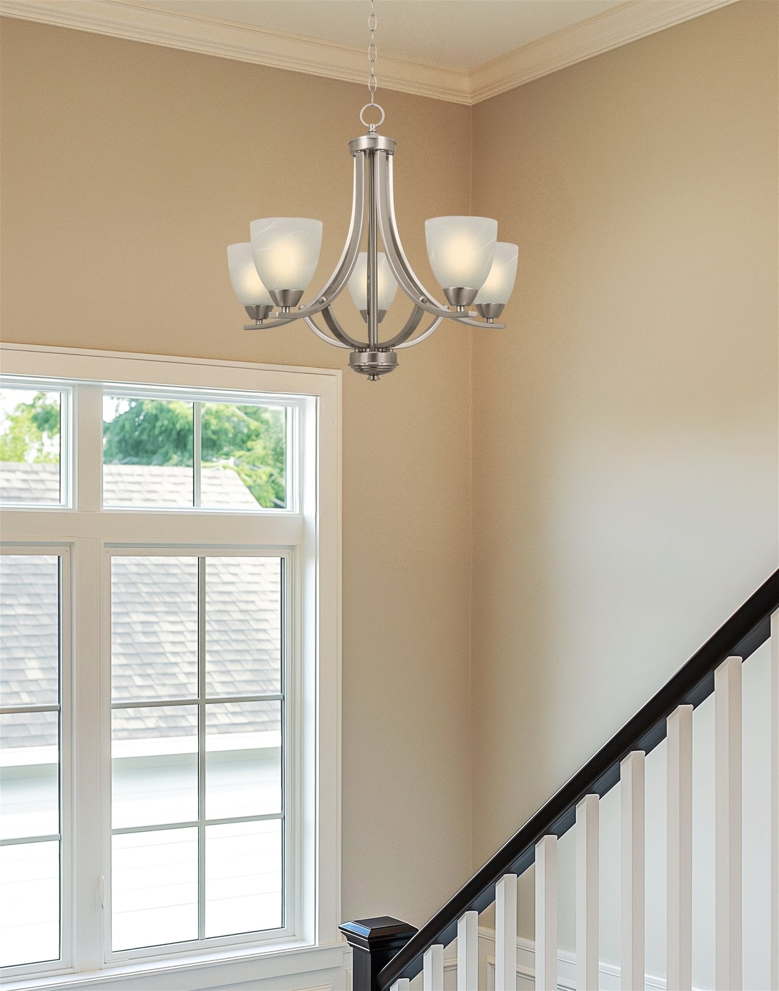 Transitional 5-Light Satin Nickel Chandelier - Cueteks