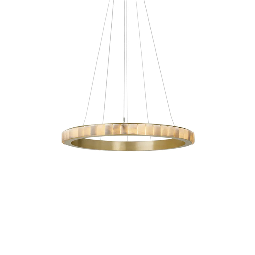 Single ring with pale segmented edge and gold-tone inner band on white