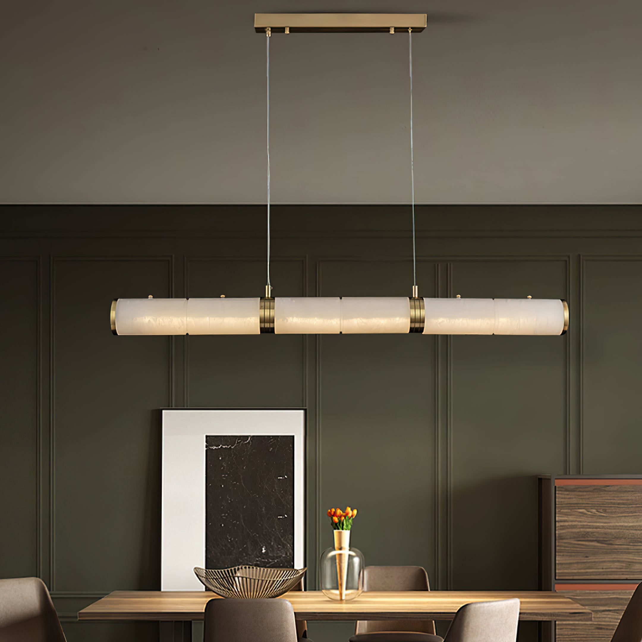 Alabaster Column Linear Chandelier - Cueteks