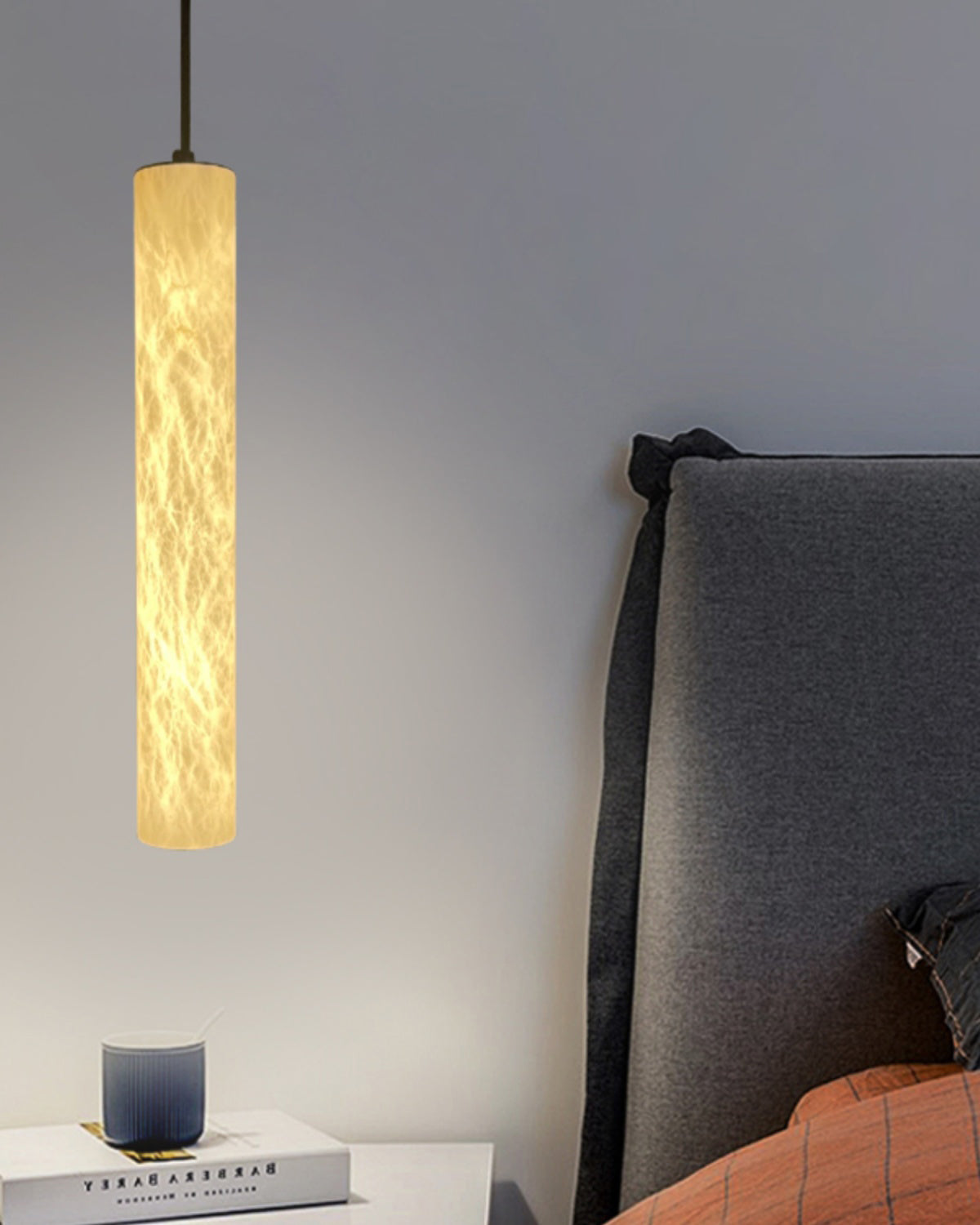 Slim Alabaster Cylinder Pendant Light - Cueteks