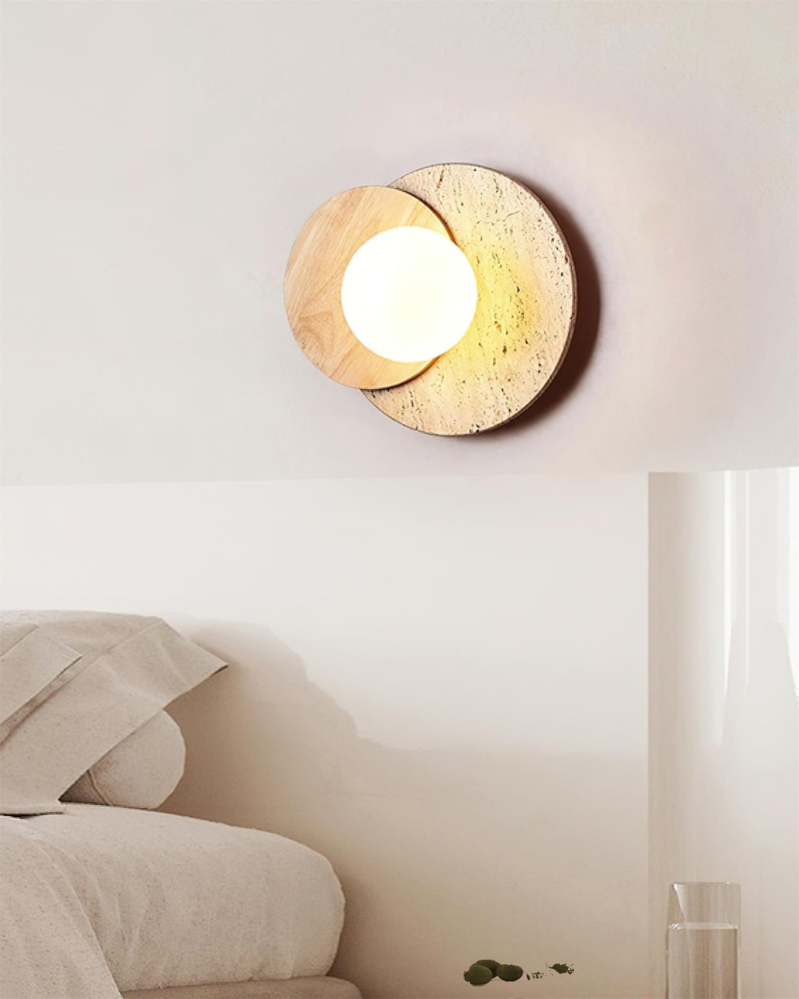 Partial Eclipse Wood & Stone Wall Light - Cueteks