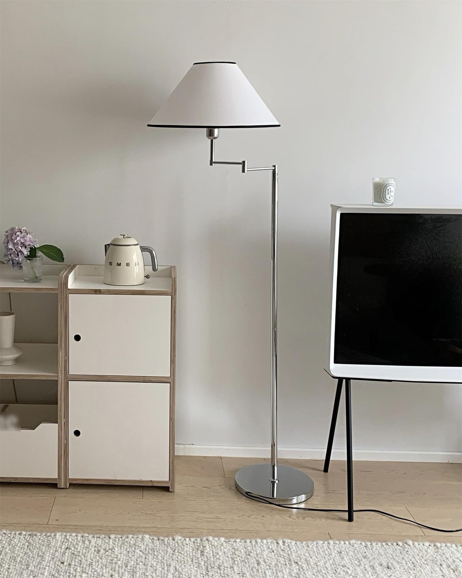 Contemporary Chrome Swing Arm Floor Lamp - Cueteks