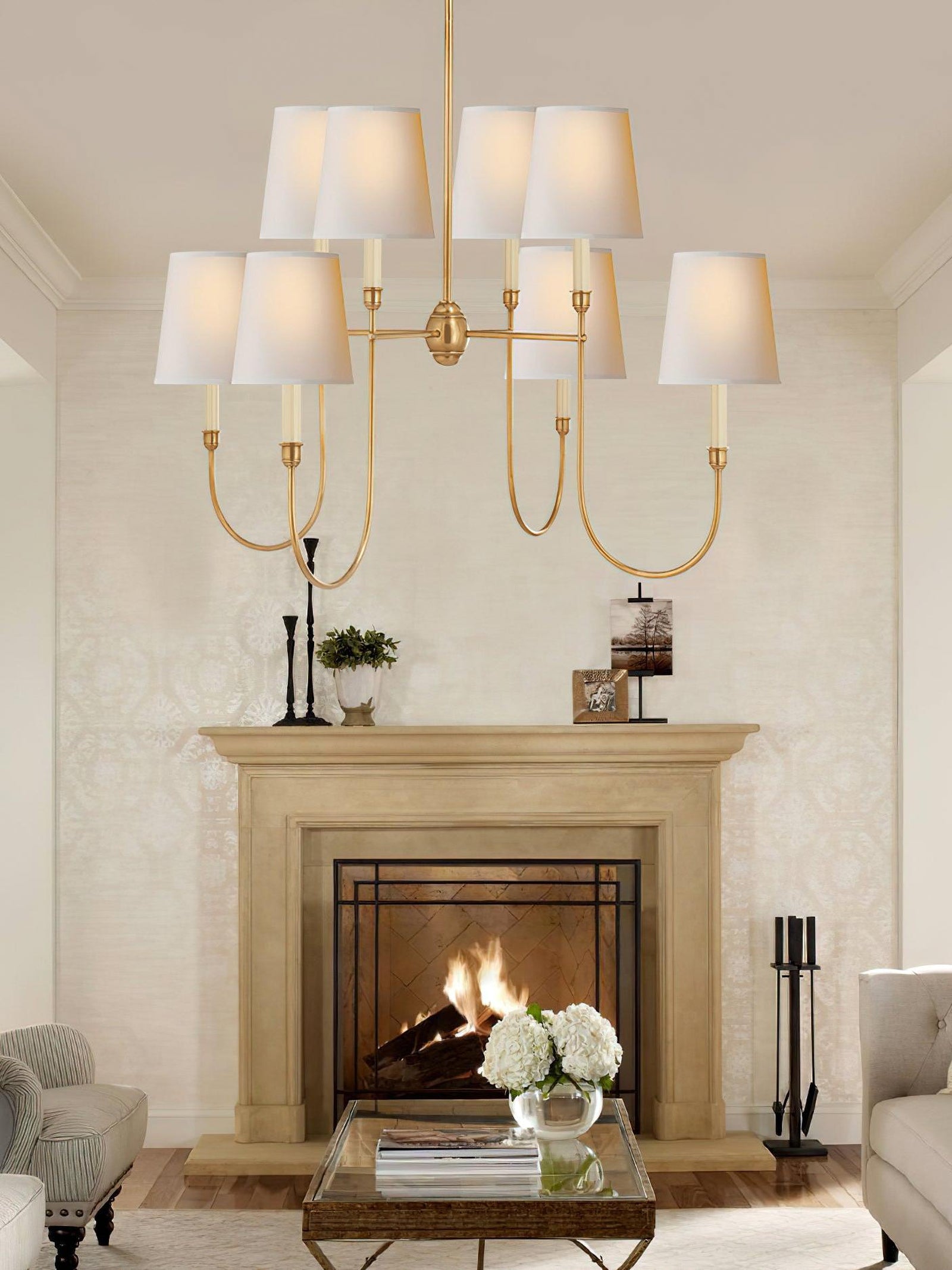Vendome Gold Fabric Shade Chandelier - Cueteks