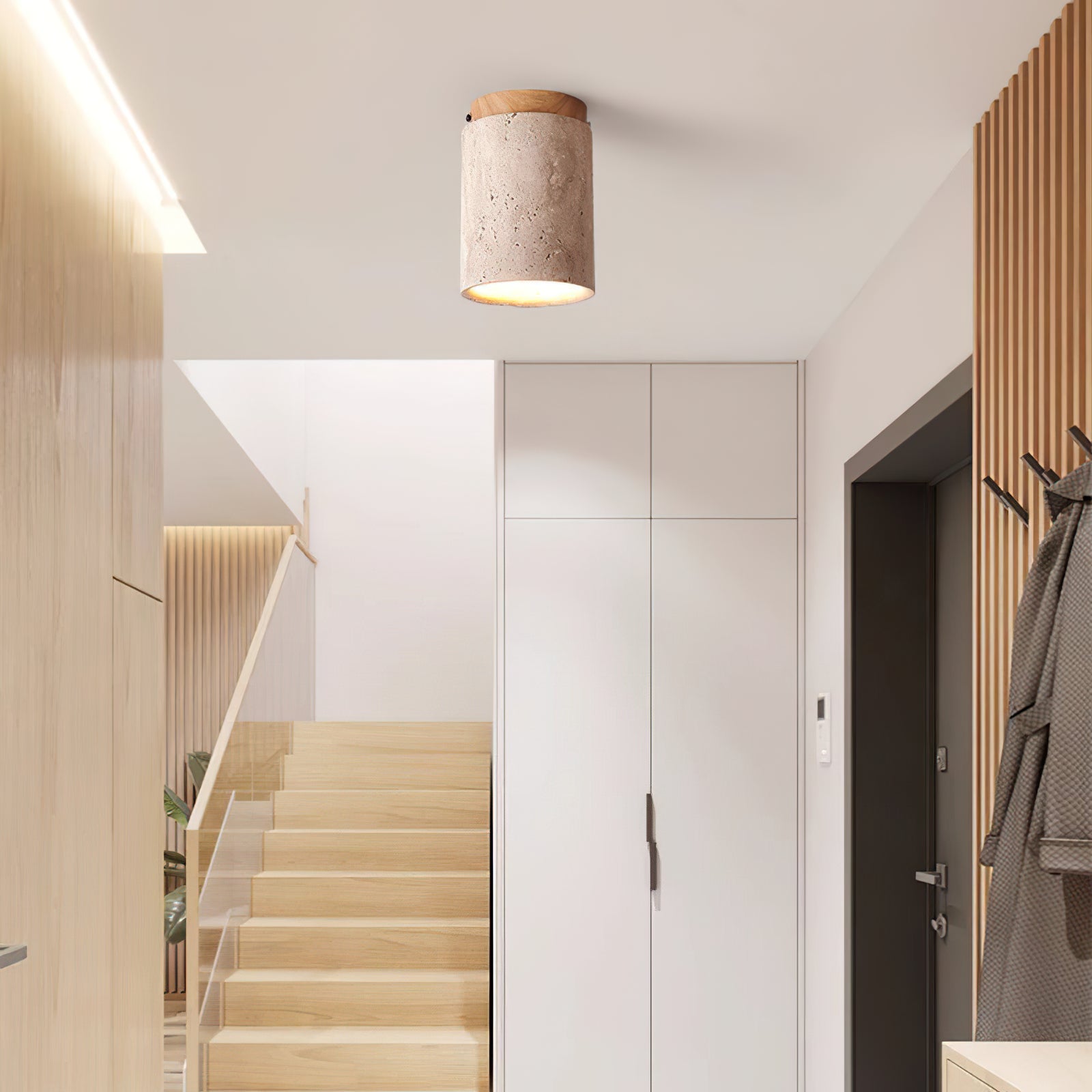 Wood and Stone Modern Flush Mount Light - Cueteks
