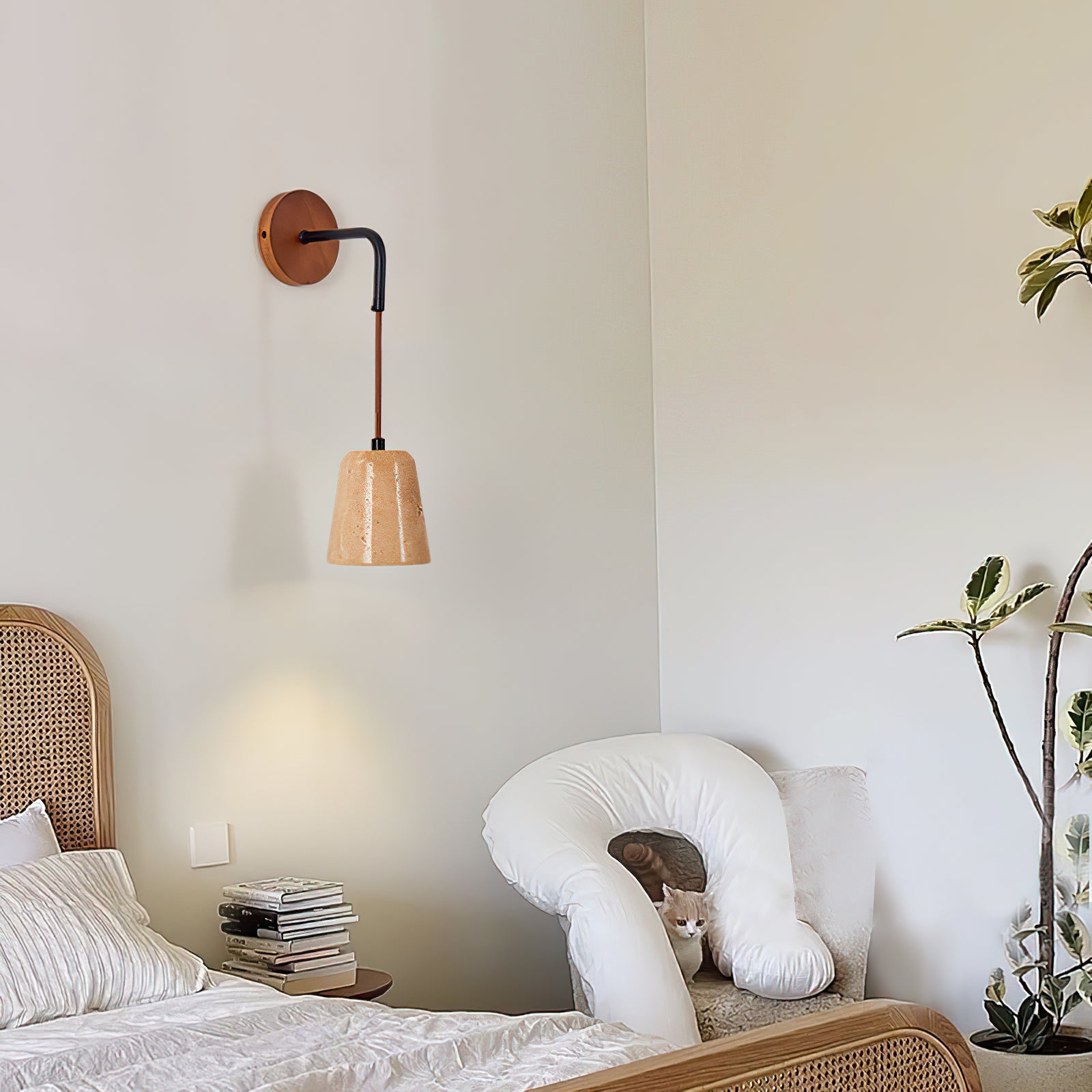 Yellow Travertine Disc Base Wall Lamp - Cueteks