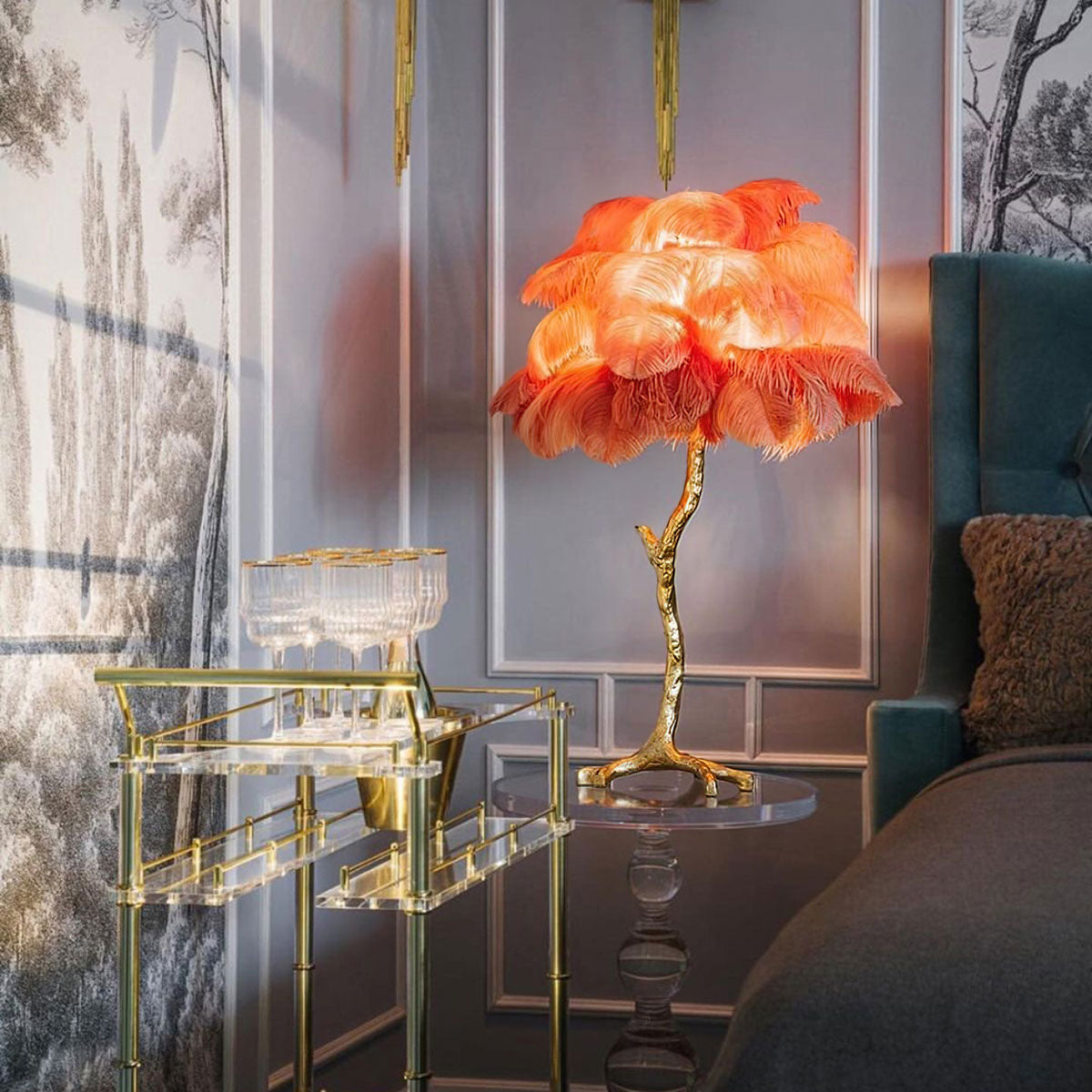 Colorful Ostrich Feather Table Lamp - Cueteks