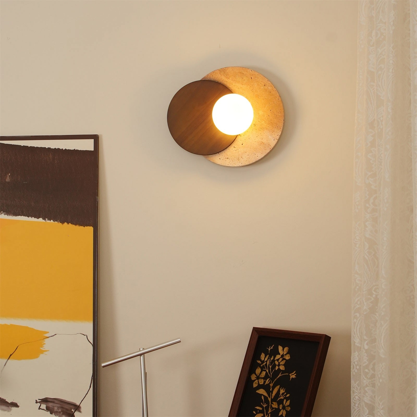 Partial Eclipse Wood & Stone Wall Light - Cueteks