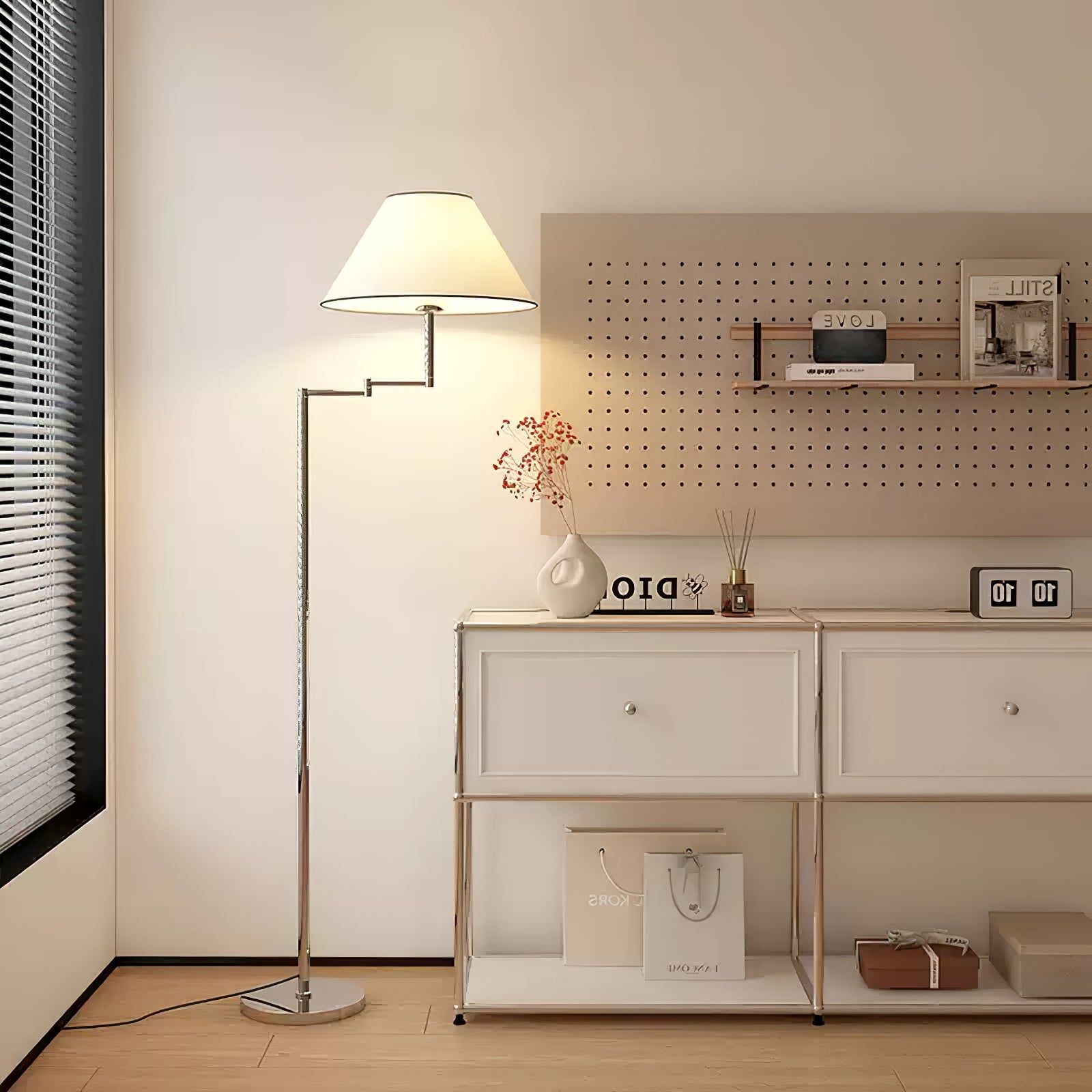 Contemporary Chrome Swing Arm Floor Lamp - Cueteks