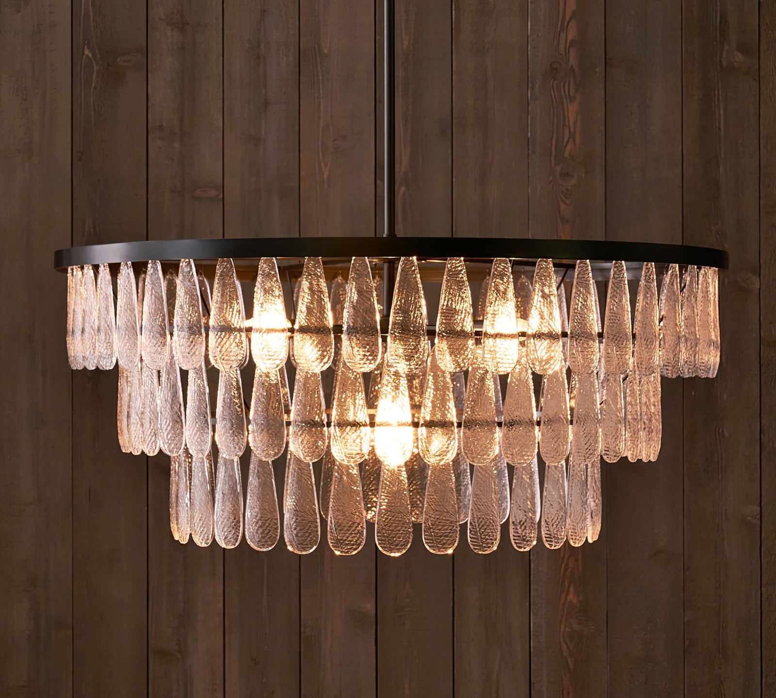 Gold Circular Textured Glass Chandelier - Cueteks