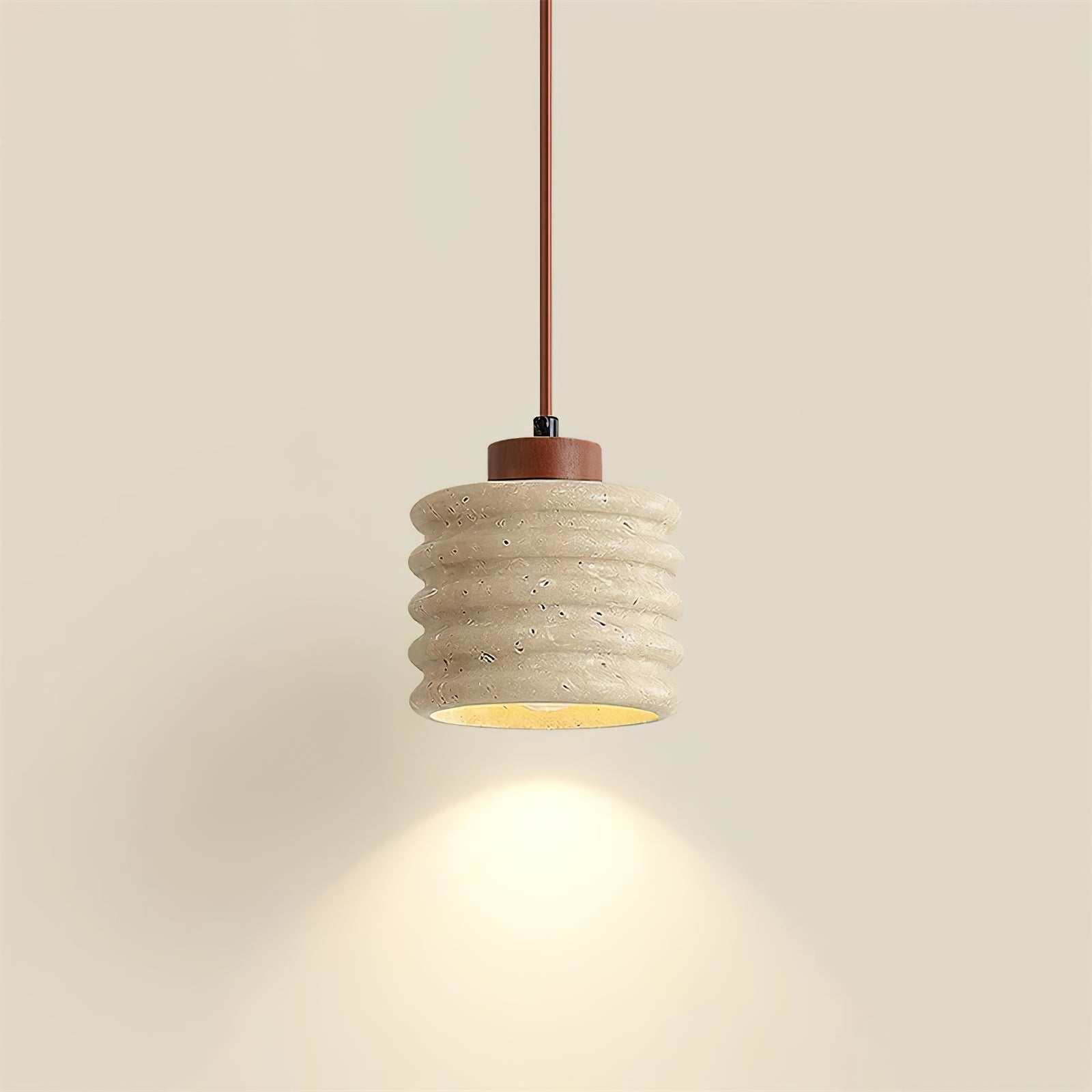Rustic Travertine Cylinder Pendant with Wood Accent - Cueteks