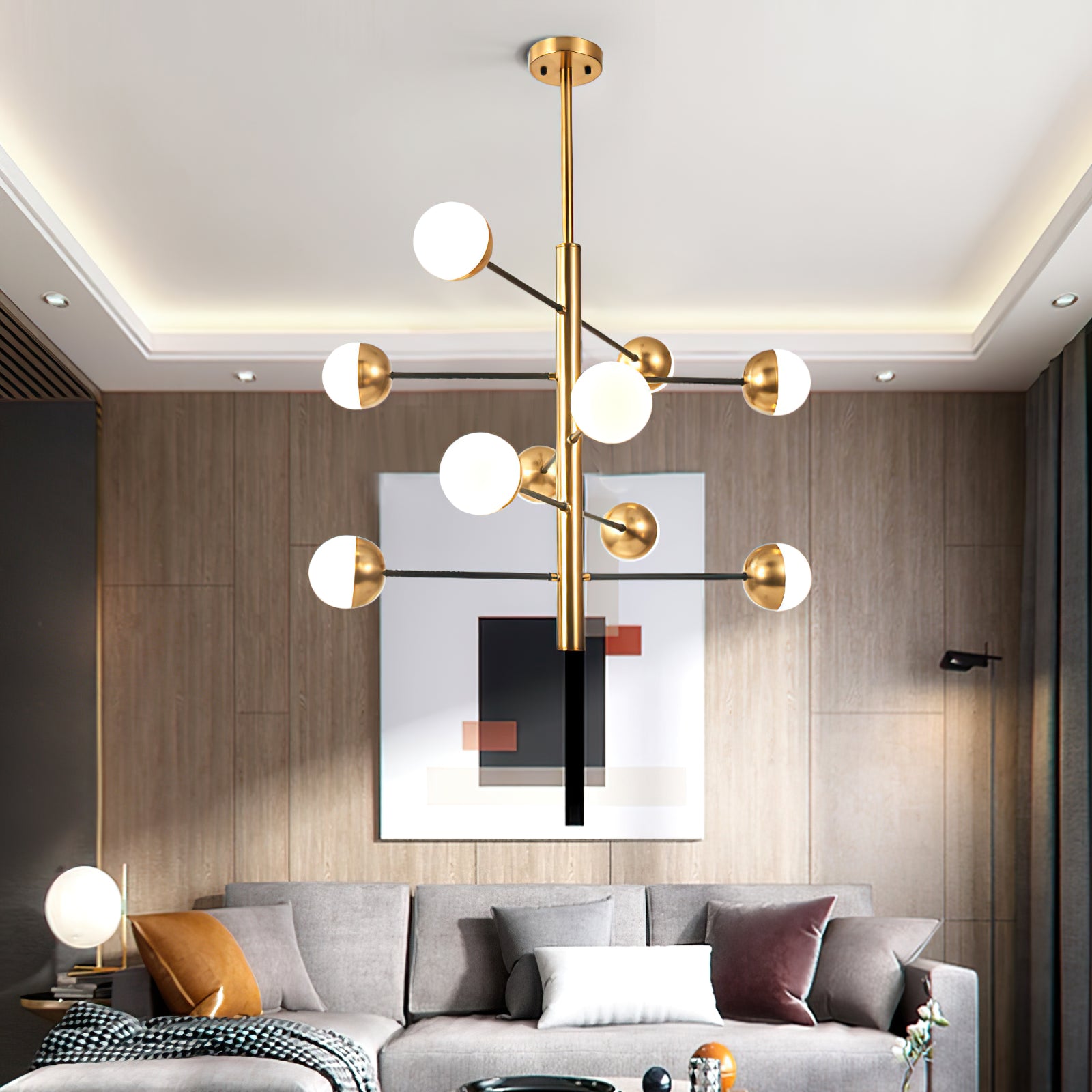 10-Globe Modern Brass Chandelier - Cueteks