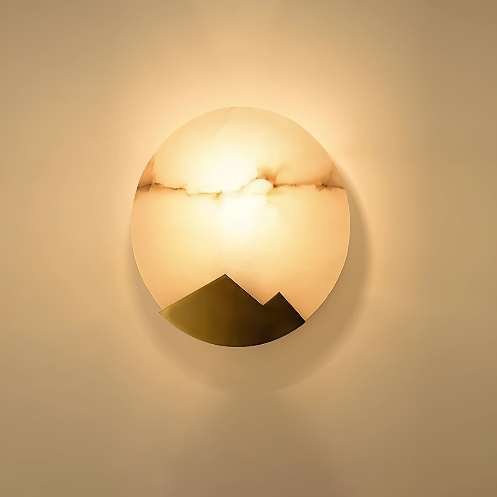 Brass and Alabaster Round Wall Light - Cueteks
