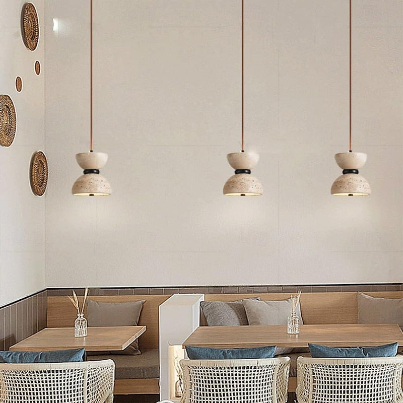 Japanese Style Double Bowl Travertine Pendant Light - Cueteks