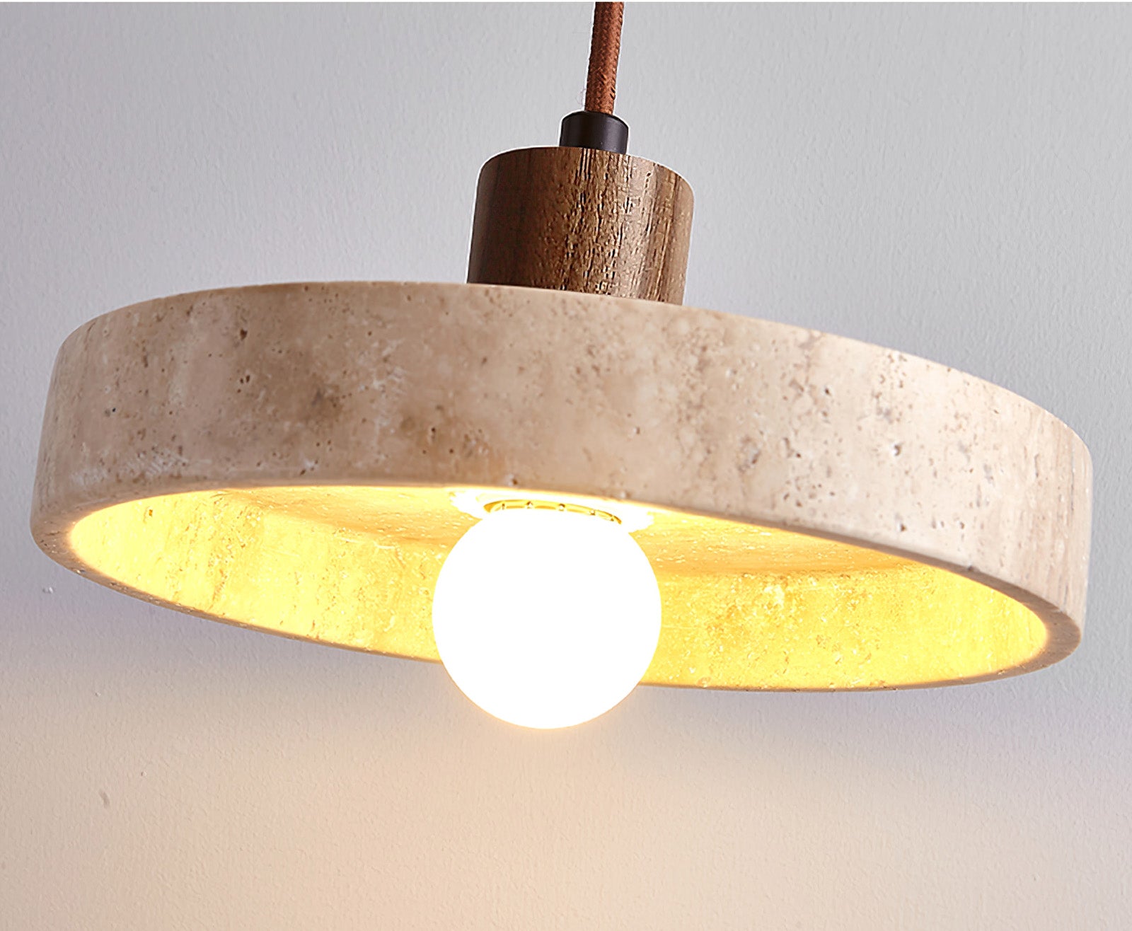 Natural Walnut Wood and Stone Pendant Lamp - Cueteks