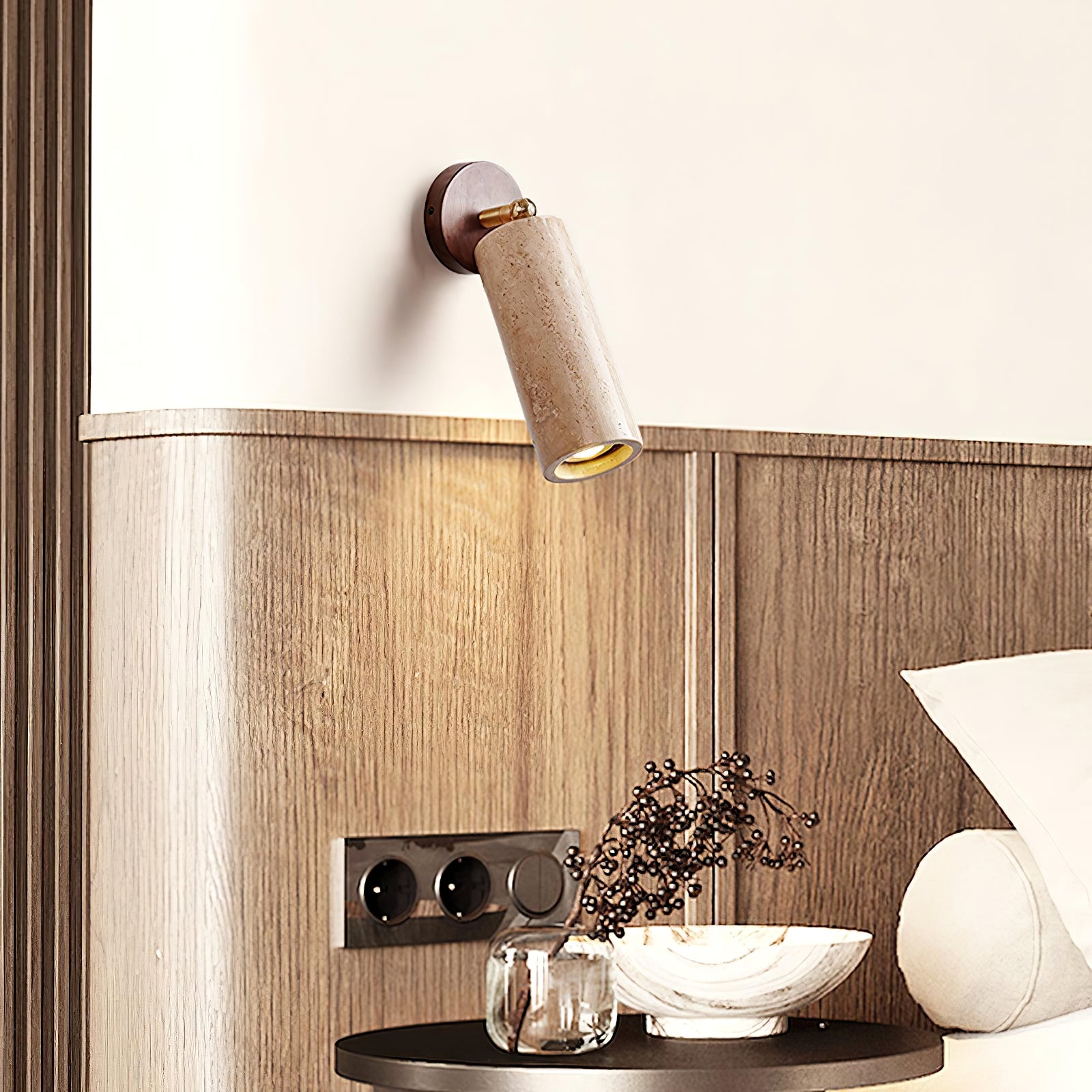 Mireille Walnut-color fixture above a bedside table