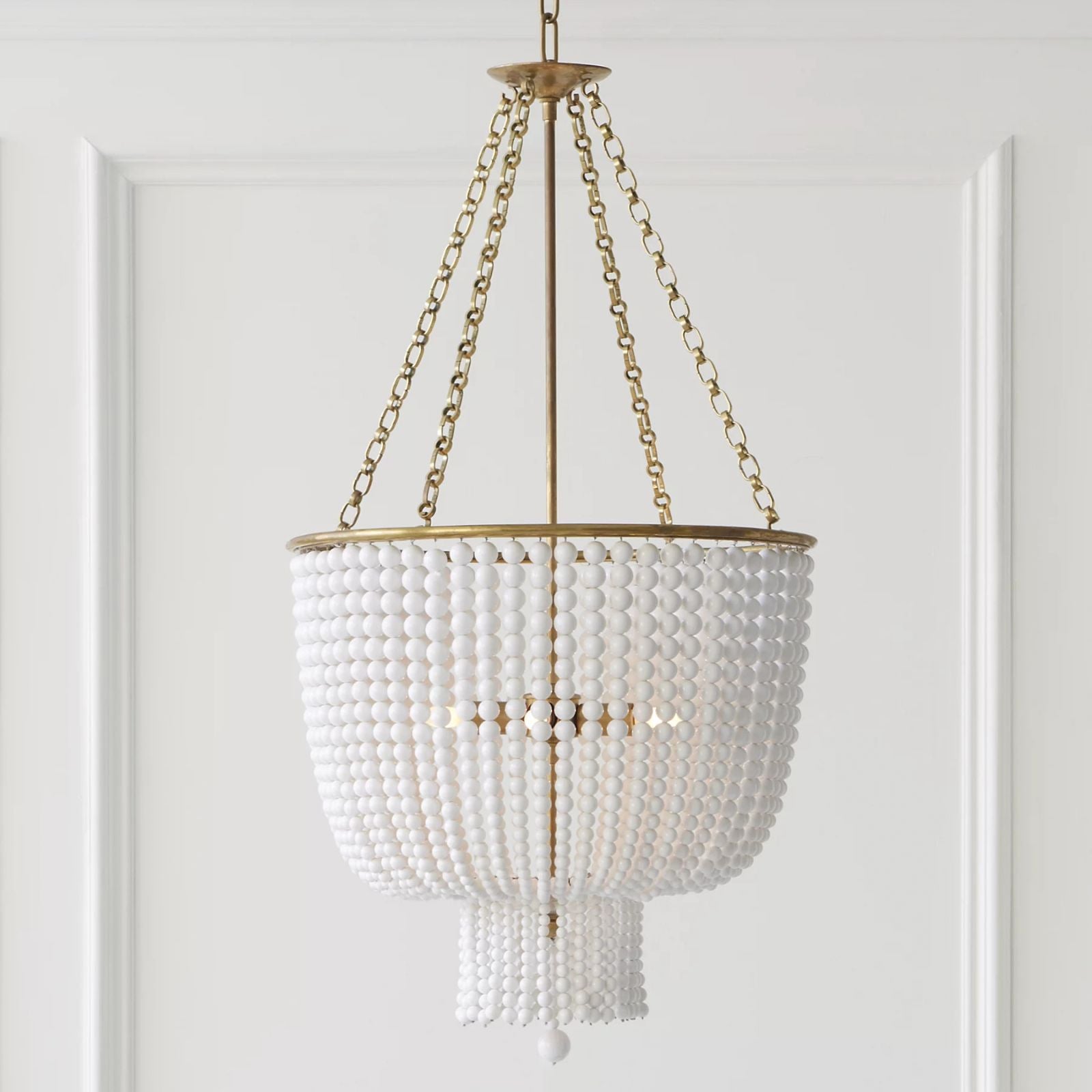 White Beaded Jacqueline Chandelier - Cueteks
