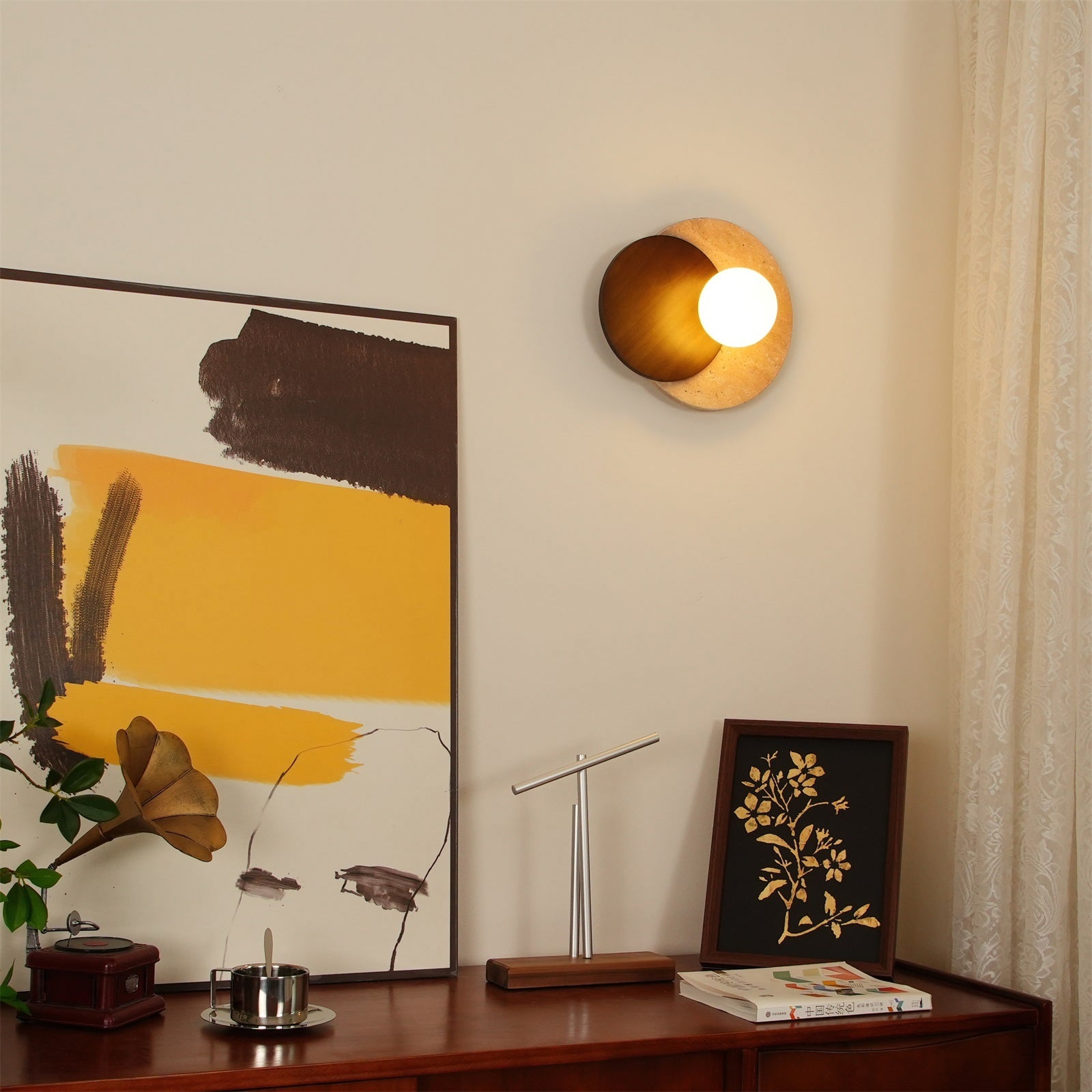 Partial Eclipse Wood & Stone Wall Light - Cueteks