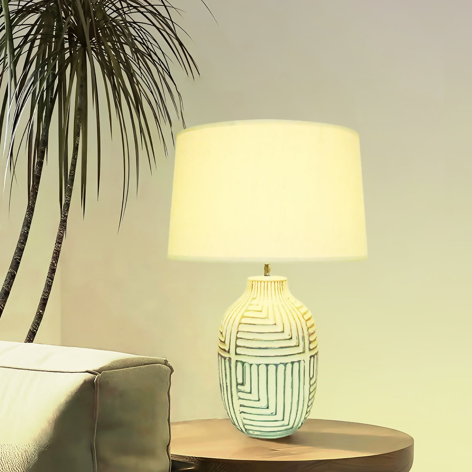 Retro rural woodcarving decorative fabric table lamp - Cueteks