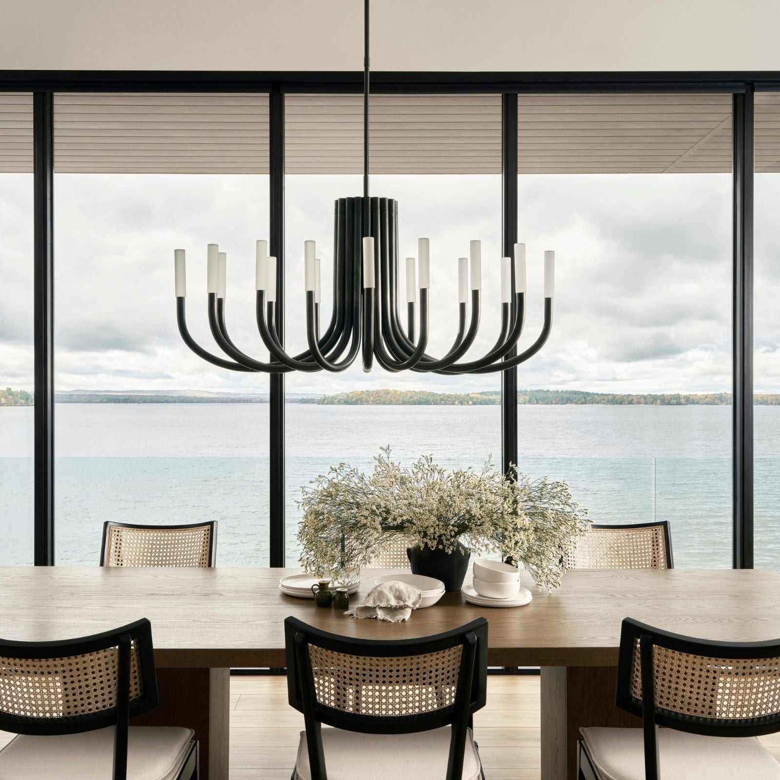 Rousseau Modern Black Linear Candle Chandelier - Cueteks